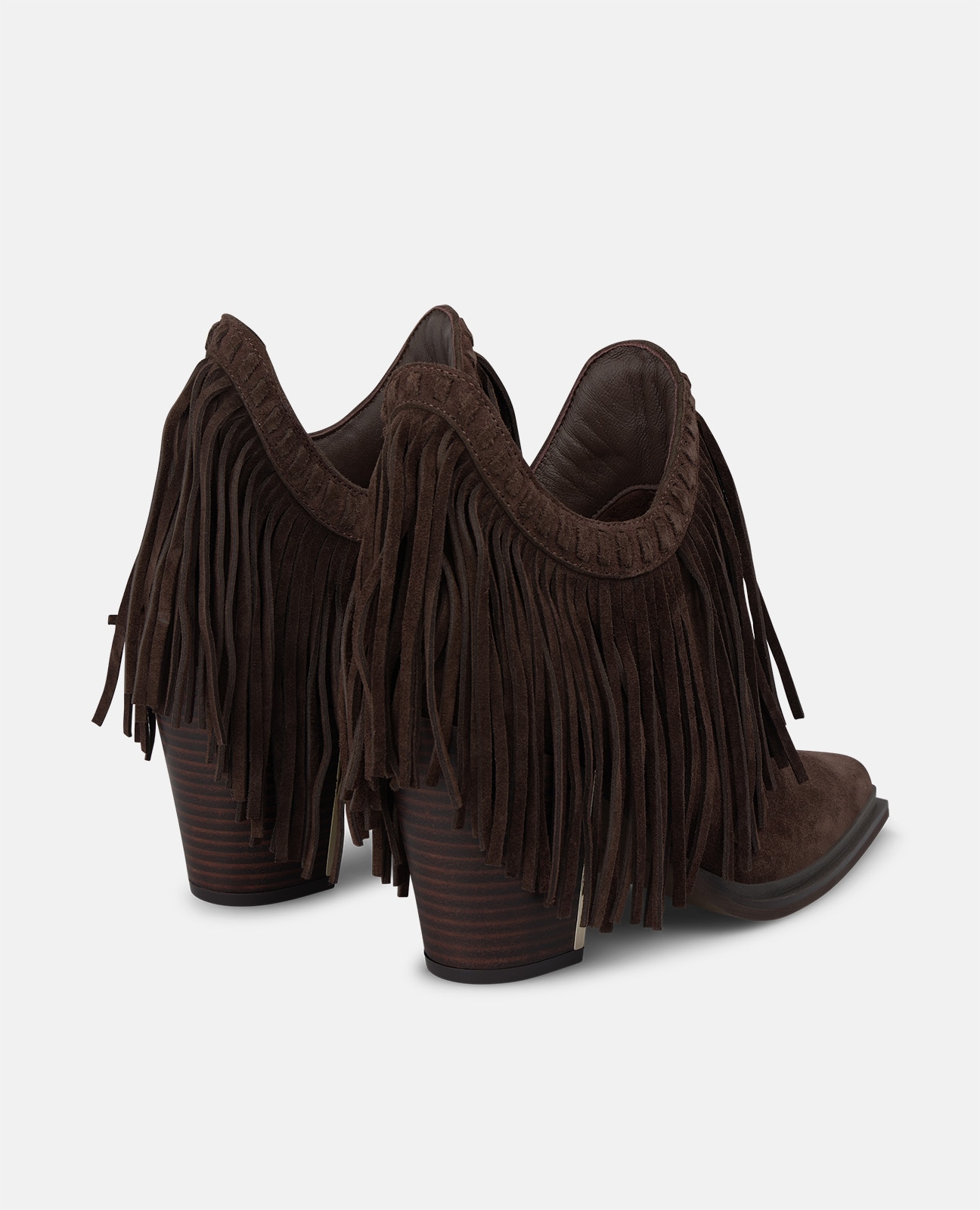 Botines básicos de mujer en ante con flecos - Marrón Marrón-2