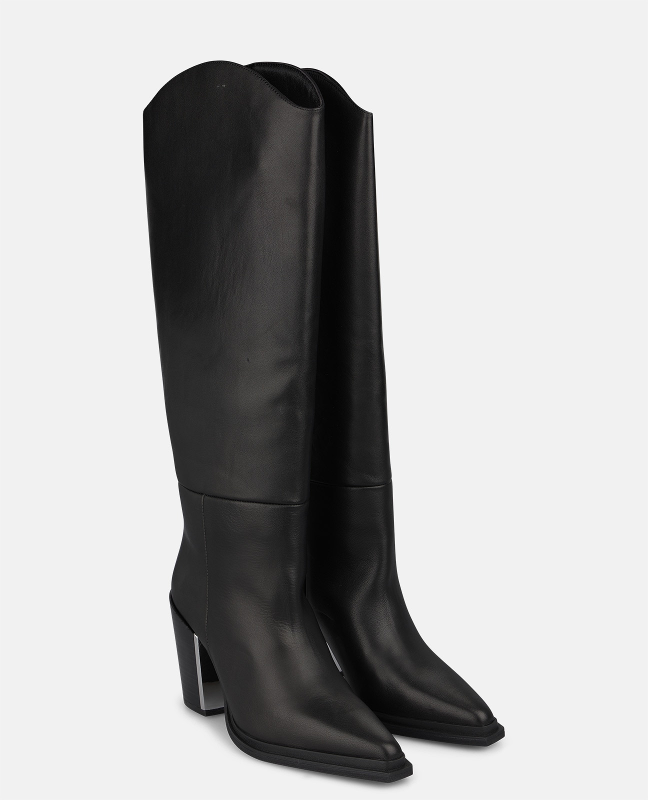 Botas básicas de mujer en napa con tacón cuadrado - Negro Negro-3