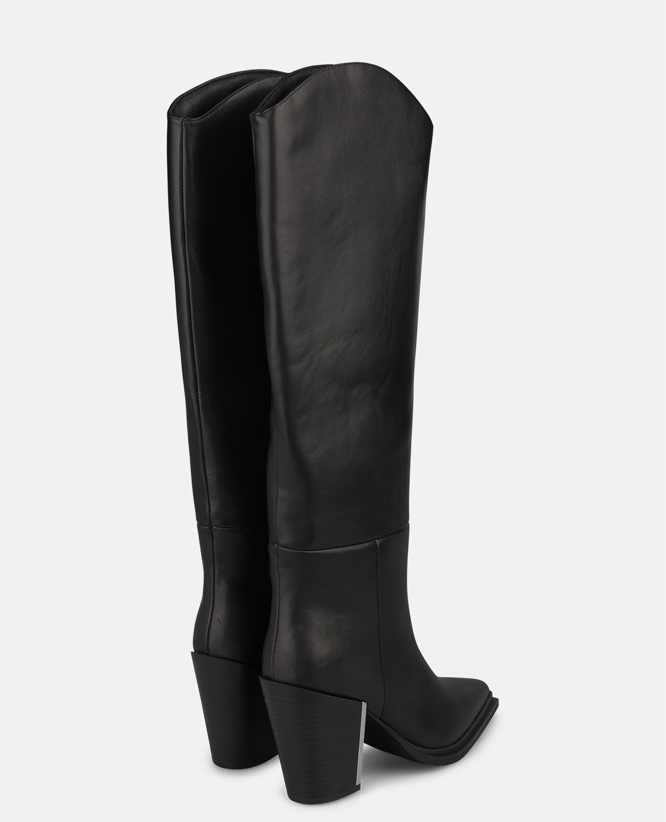 Botas básicas de mujer en napa con tacón cuadrado - Negro Negro-2