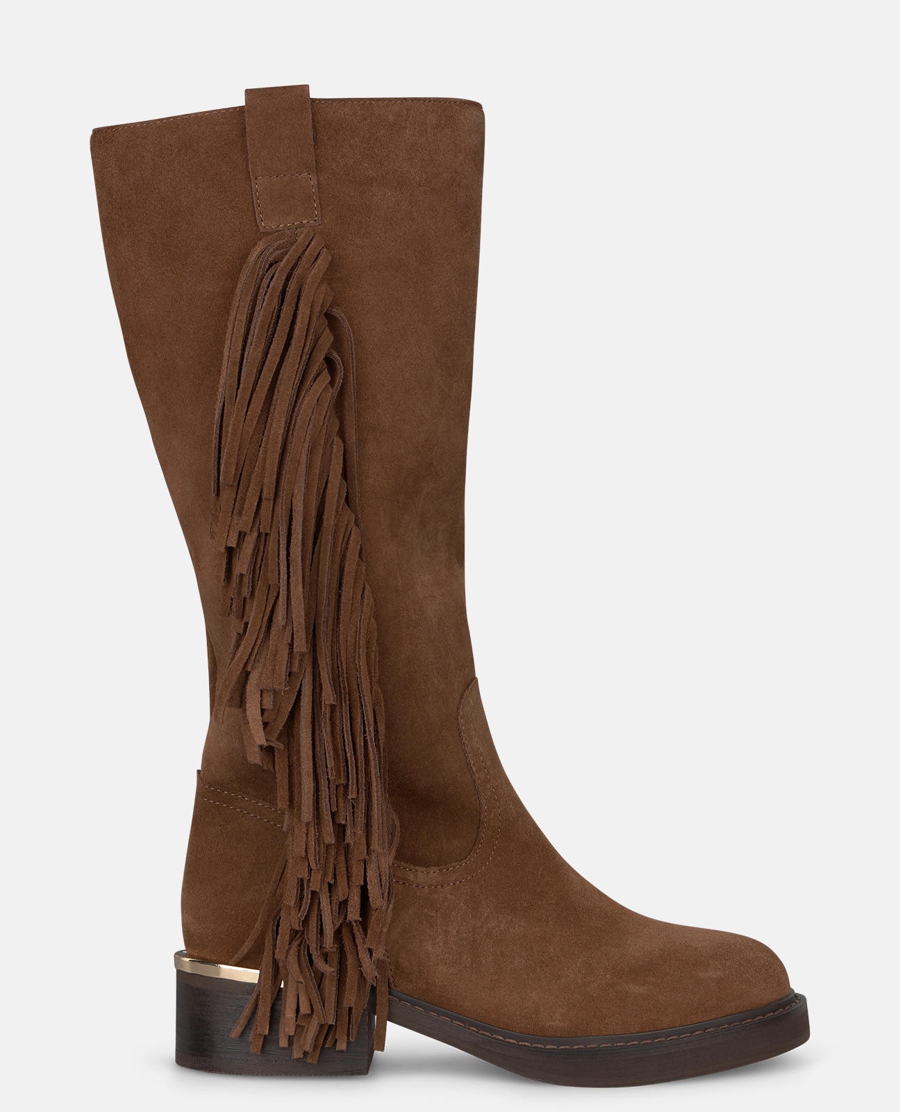 Botas básicas de mujer en piel con flecos - Alma en Pena - Camel Camel-1