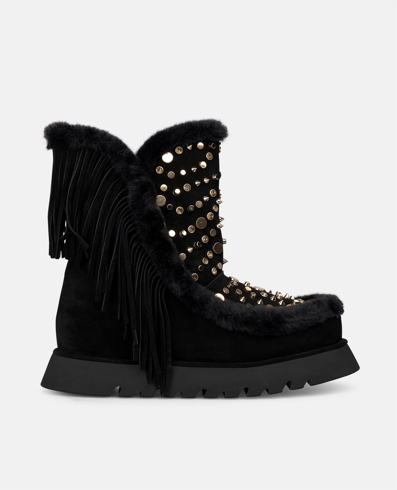 Botines apreski de mujer en ante con flecos - Negro Negro-1