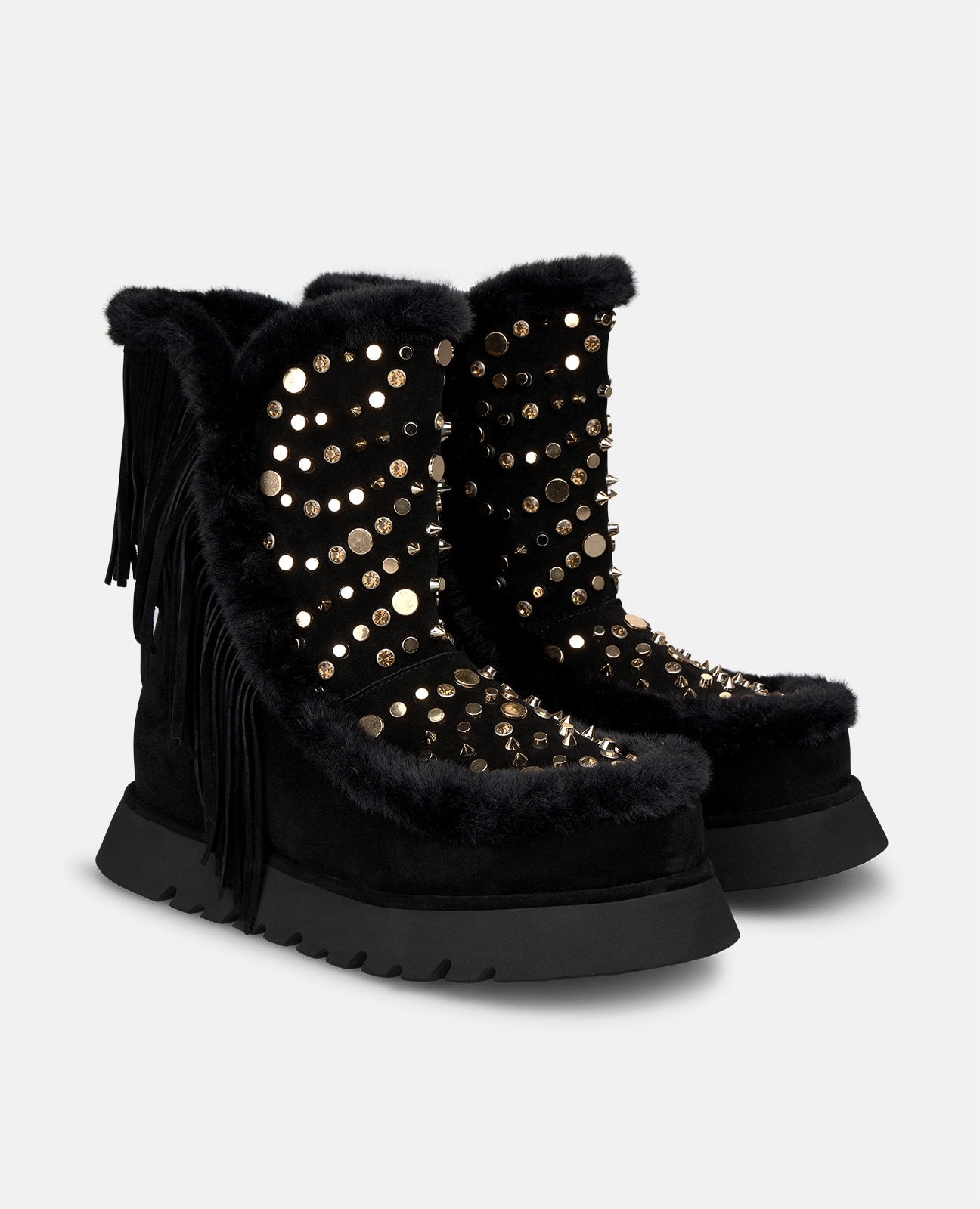 Botines apreski de mujer en ante con flecos - Negro Negro-3