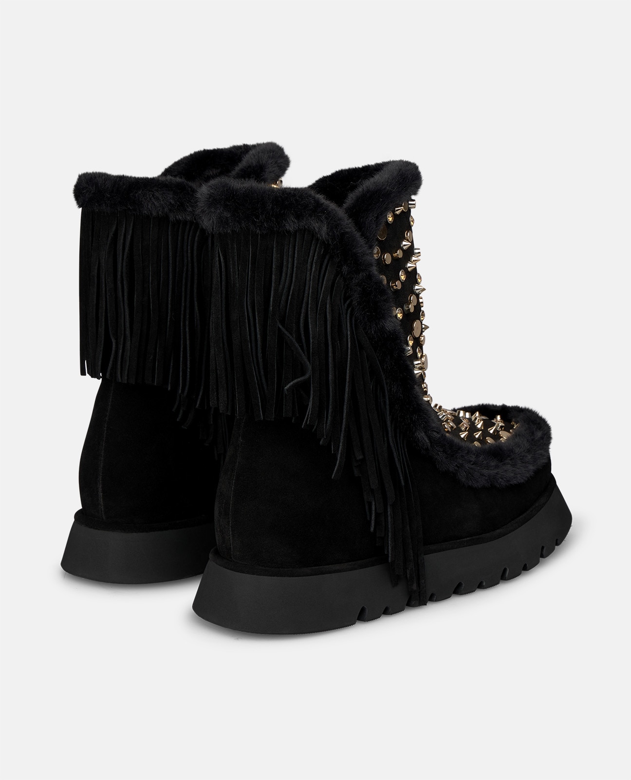 Botines apreski de mujer en ante con flecos - Negro Negro-2