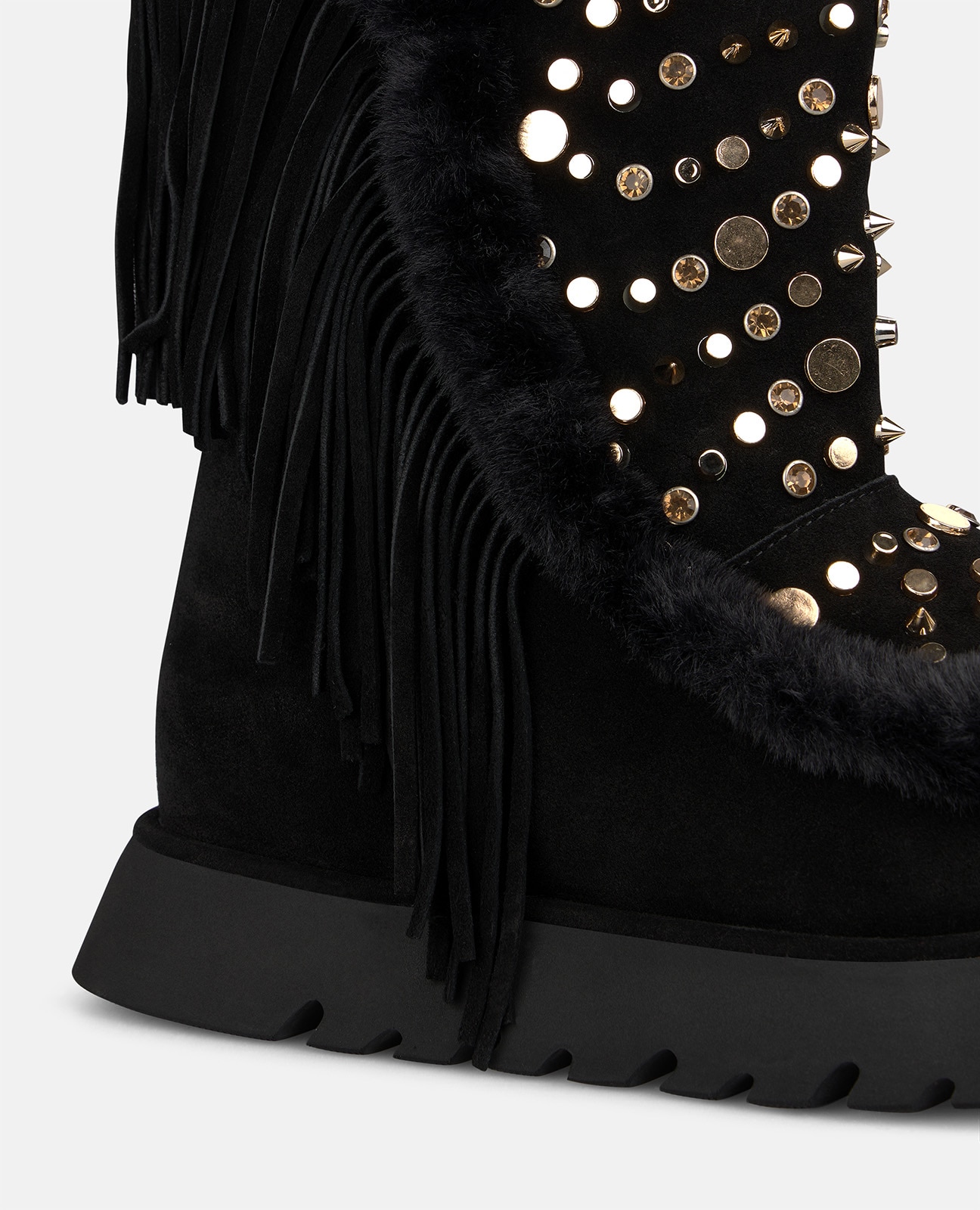 Botines apreski de mujer en ante con flecos - Negro Negro-4