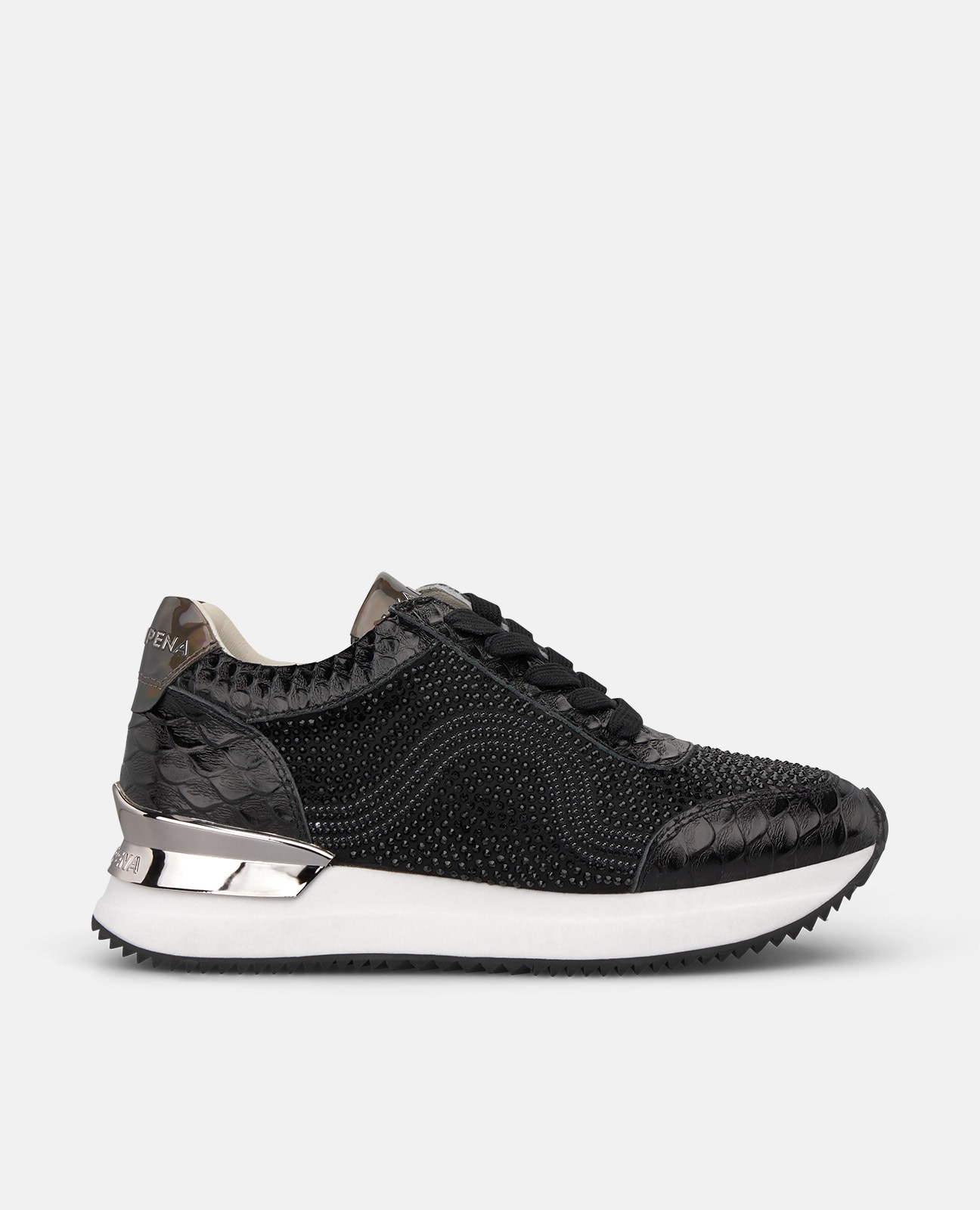 Zapatillas deportivas de mujer metalizadas con pedrería - Alma en Pena - Negro Negro-1