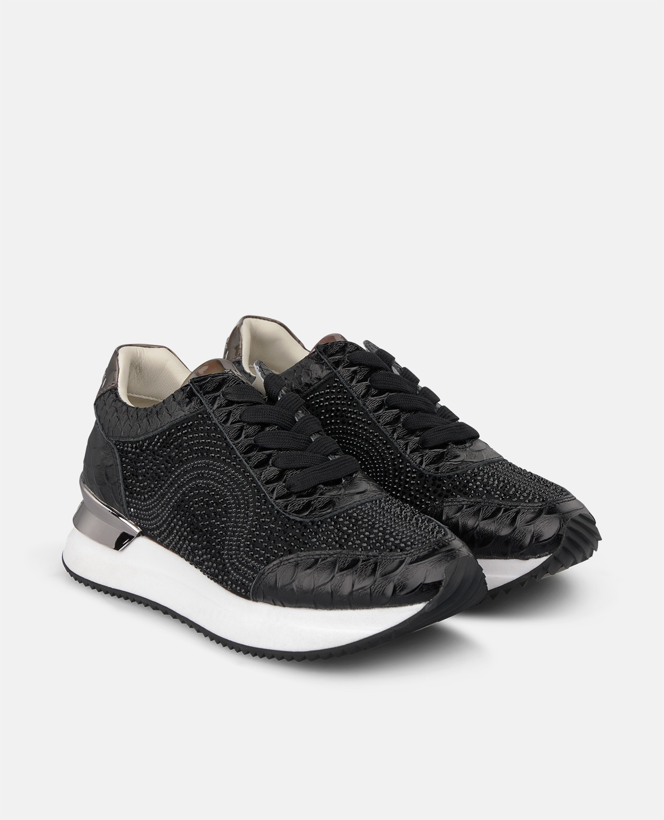 Zapatillas deportivas de mujer metalizadas con pedrería - Alma en Pena - Negro Negro-3