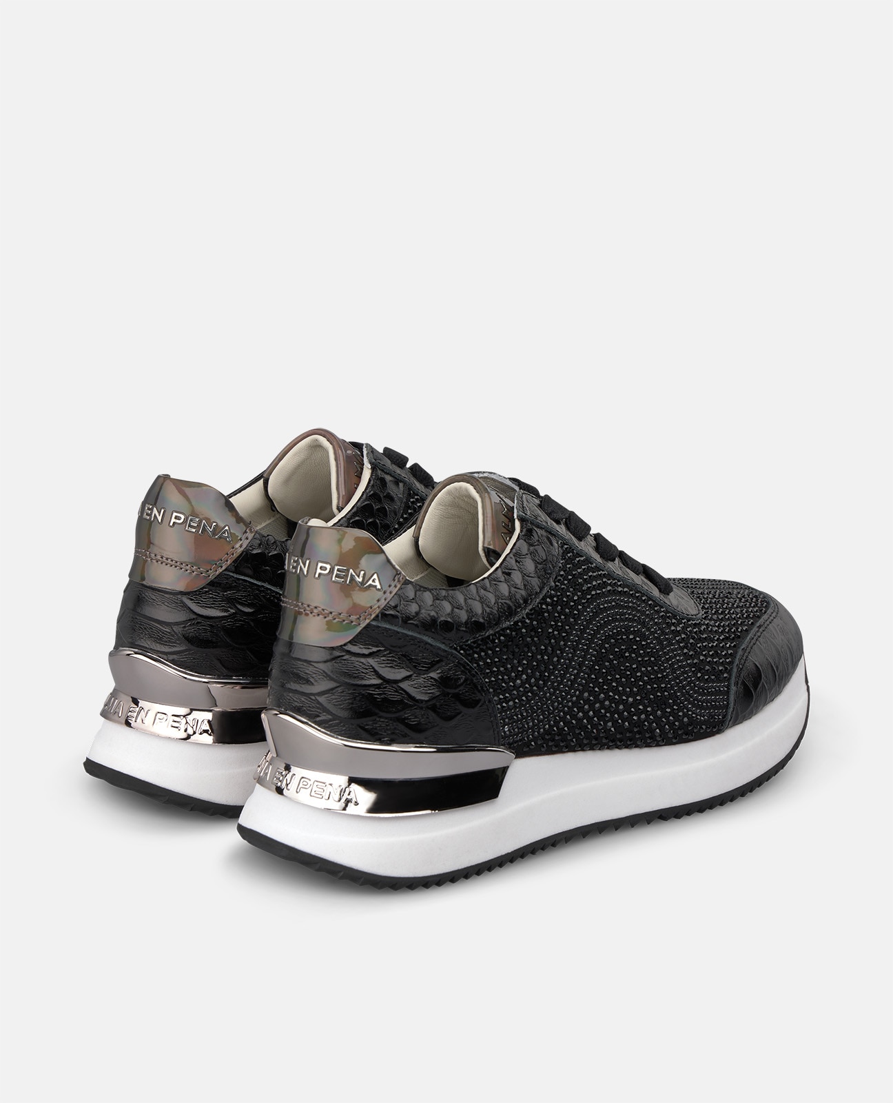 Zapatillas deportivas de mujer metalizadas con pedrería - Alma en Pena - Negro Negro-2