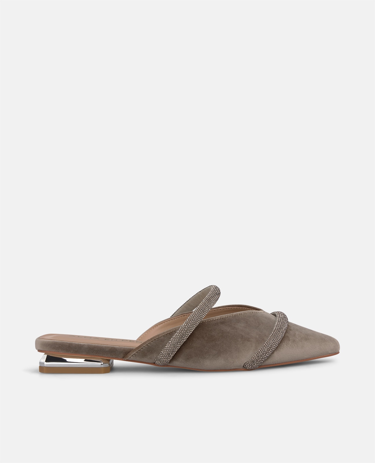 Mule plano de mujer en terciopelo con tiras tubulares - Visón Visón-1