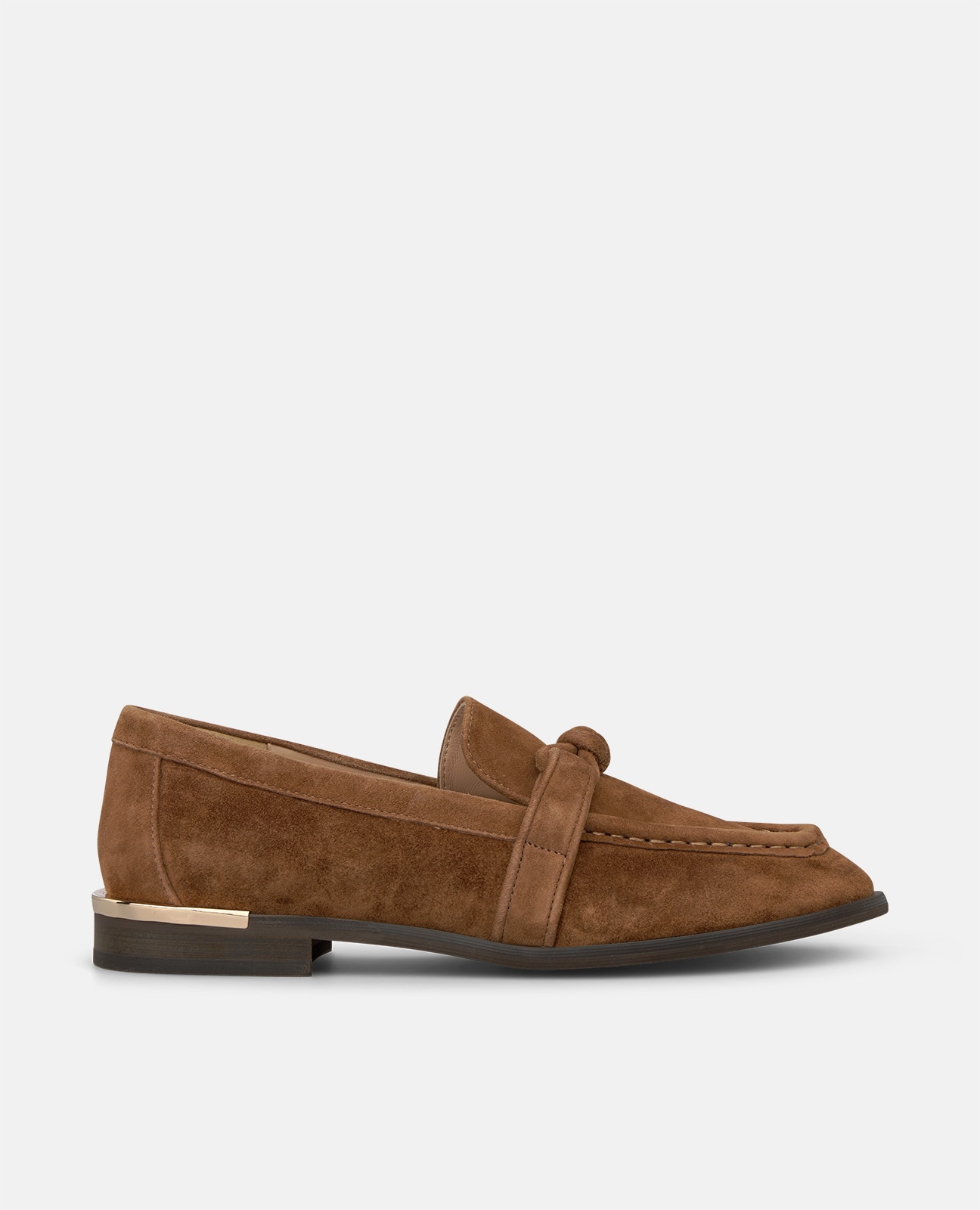 Mocasín plano de mujer en ante con detalle nudo - Alma en Pena - Camel Camel-1