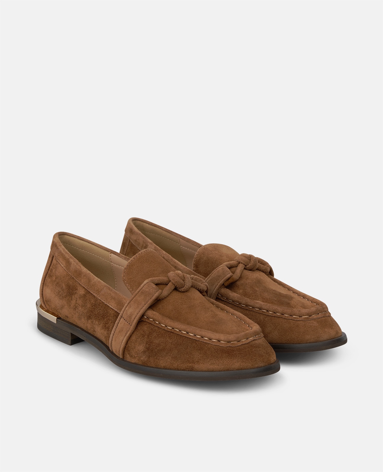 Mocasín plano de mujer en ante con detalle nudo - Alma en Pena - Camel Camel-3