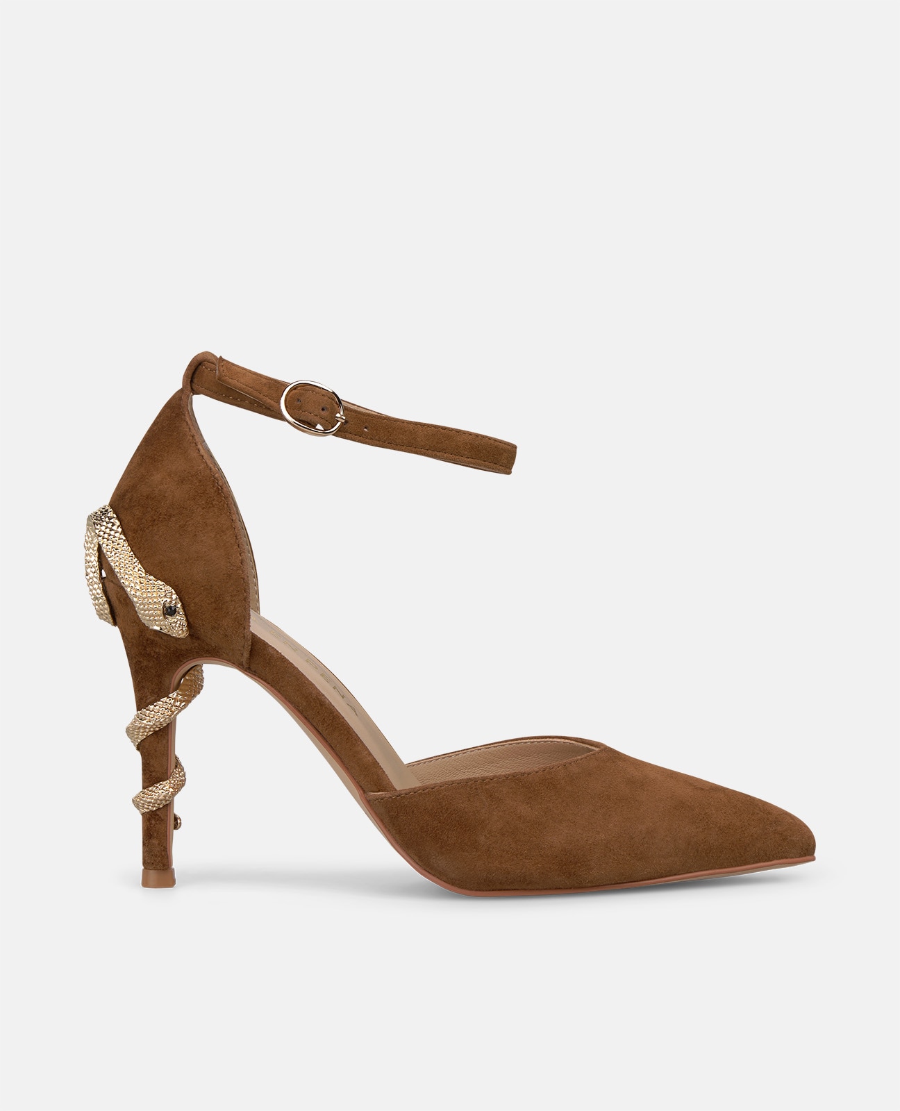 Zapato de salón de mujer en ante con serpiente en el tacón - Alma en Pena - Camel Camel-1