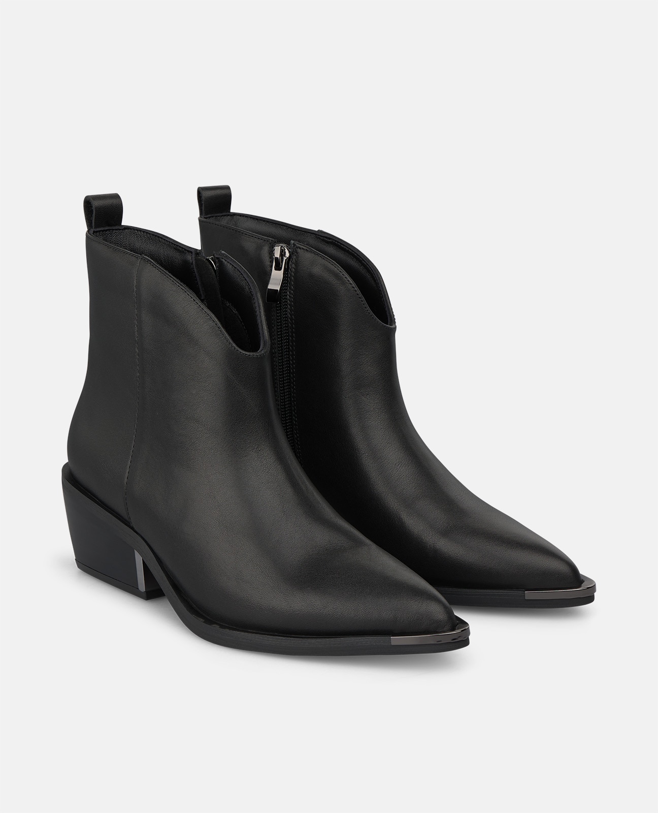 Botines básicos de mujer en ante con caña asimétrica y cierre de cremallera - Alma en Pena - Negro Negro-3