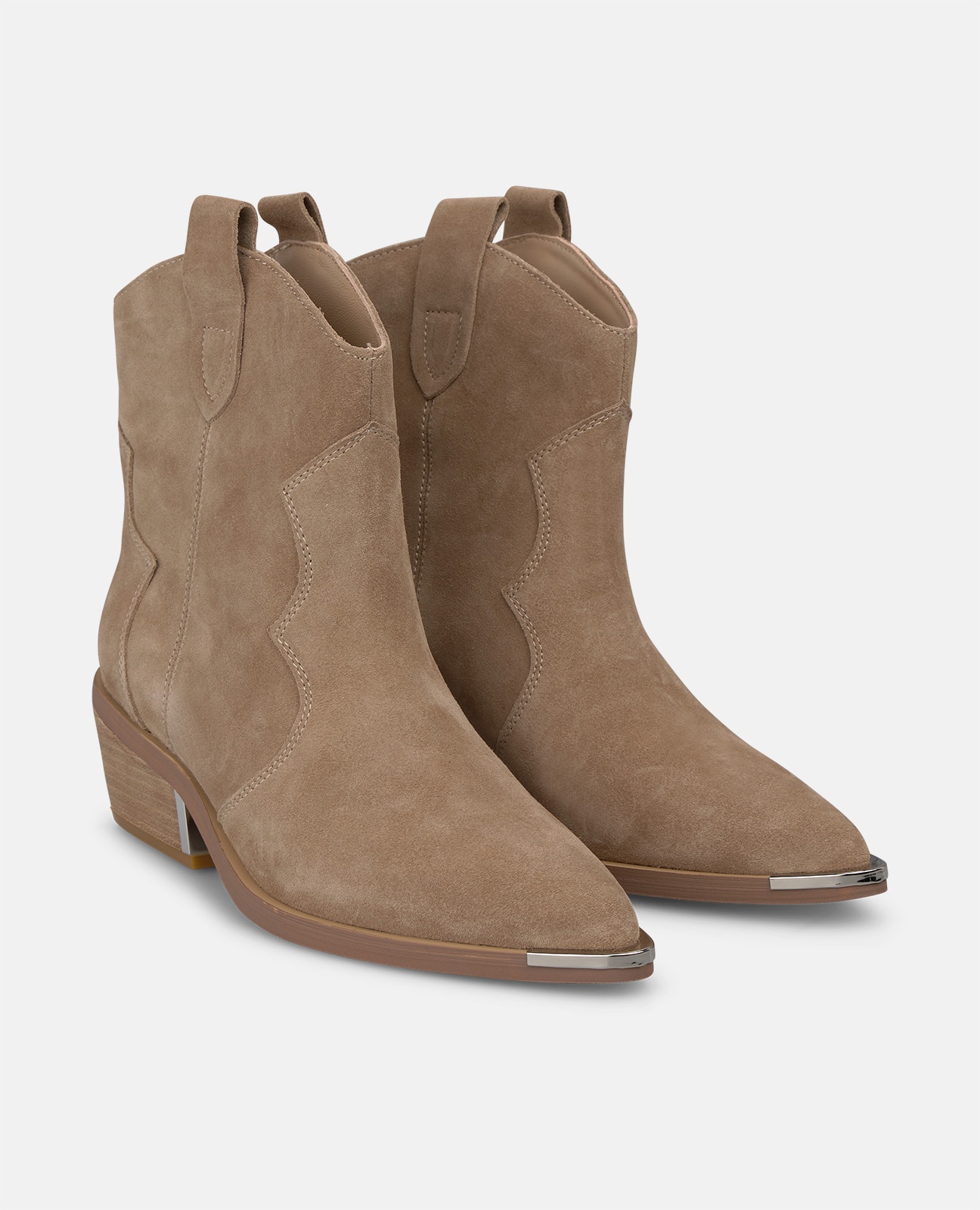Botines cowboy de mujer en ante con tiradores - Alma en Pena - Visón Visón-3