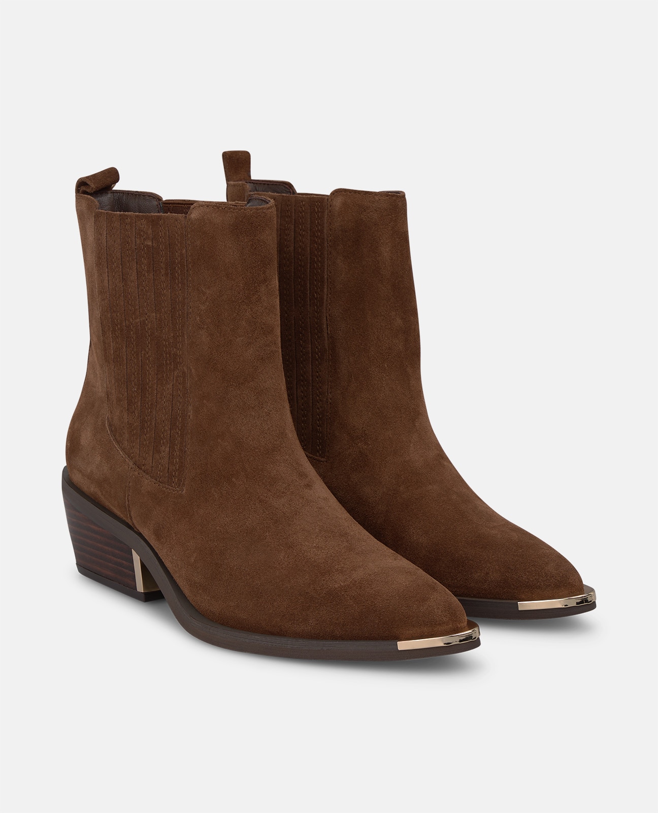 Botines chelsea de mujer en ante con tacón de bloque - Alma en Pena - Camel Camel-3