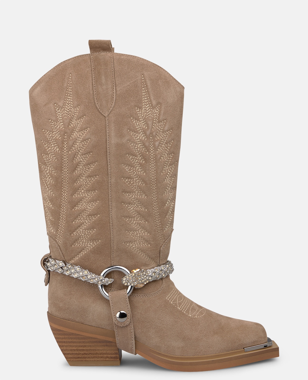 Botas cowboy de mujer en ante con detalle de serpiente - Visón Visón-1
