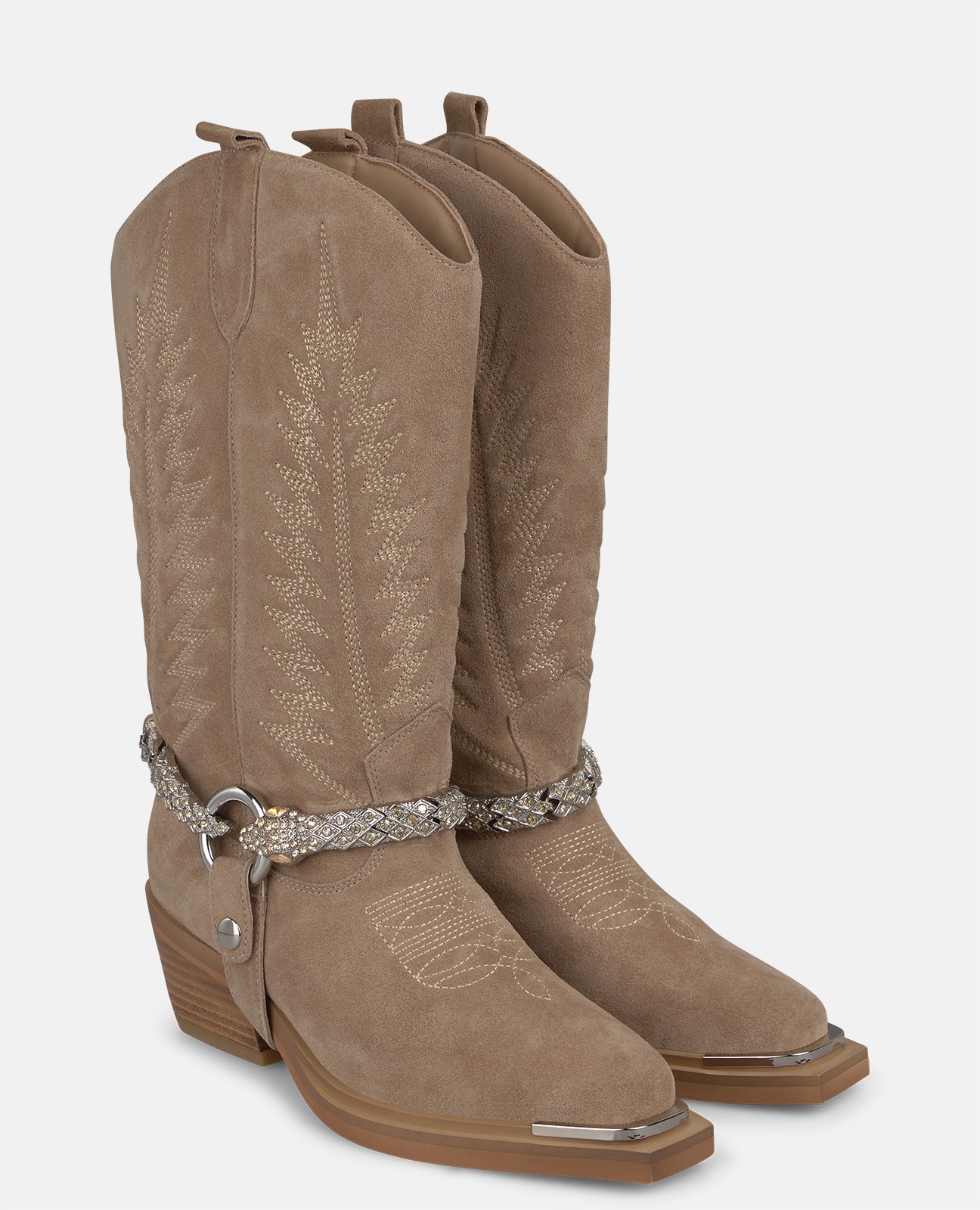 Botas cowboy de mujer en ante con detalle de serpiente - Visón Visón-2