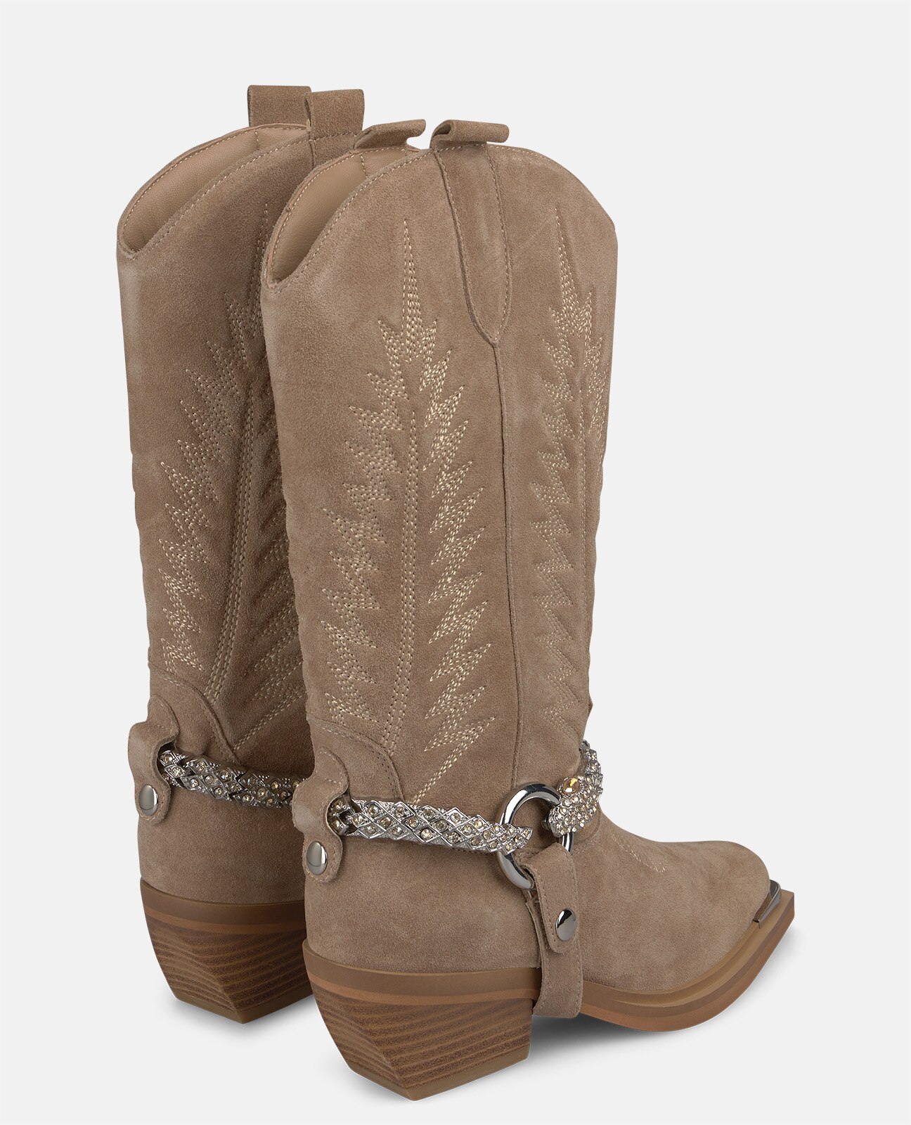 Botas cowboy de mujer en ante con detalle de serpiente - Visón Visón-3
