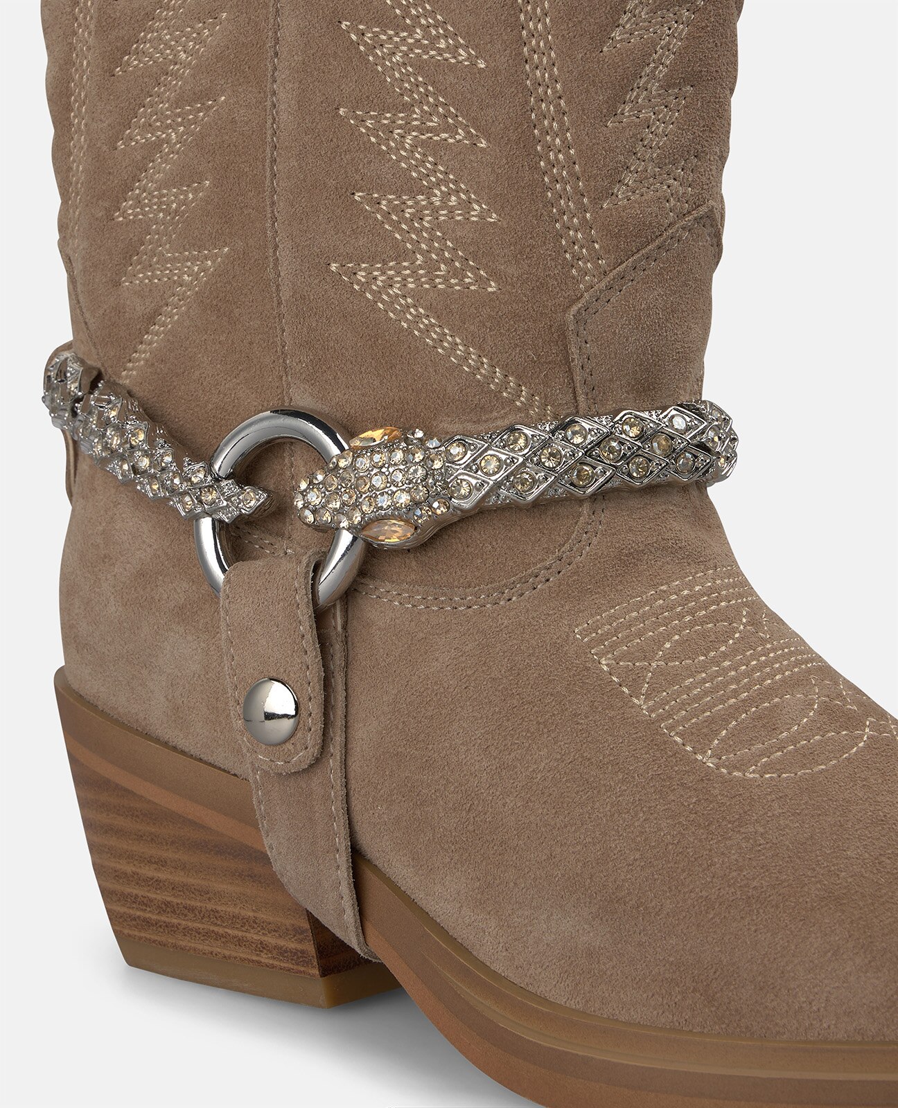 Botas cowboy de mujer en ante con detalle de serpiente - Visón Visón-4