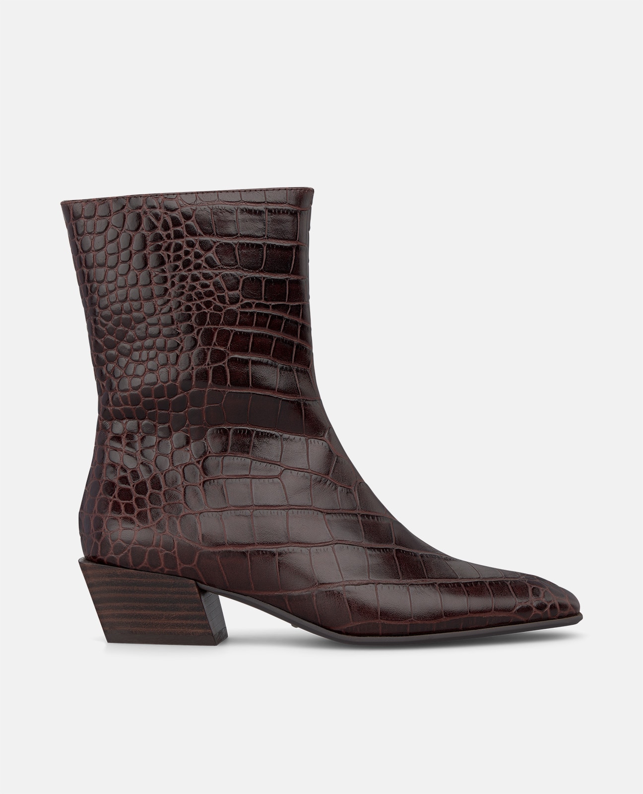 Botines básicos de mujer en piel con efecto cocodrilo - Marrón Marrón-1