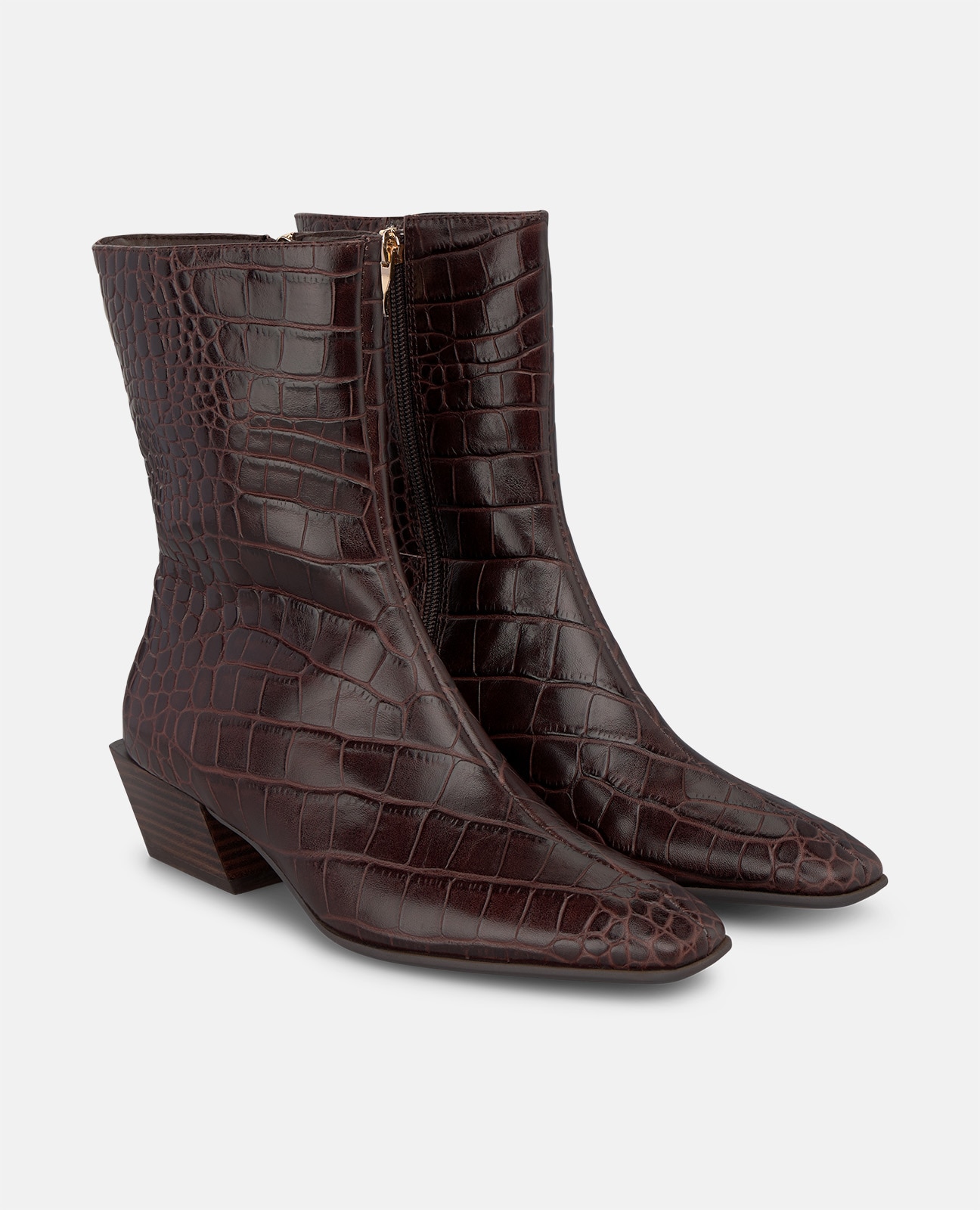 Botines básicos de mujer en piel con efecto cocodrilo - Marrón Marrón-3