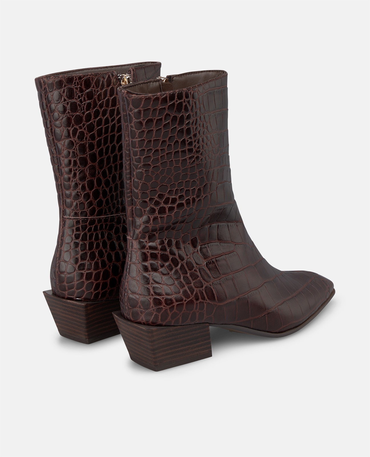 Botines básicos de mujer en piel con efecto cocodrilo - Marrón Marrón-2
