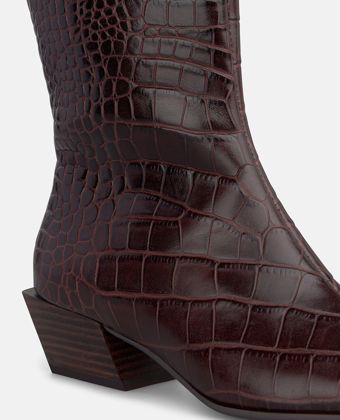 Botines básicos de mujer en piel con efecto cocodrilo - Marrón Marrón-4
