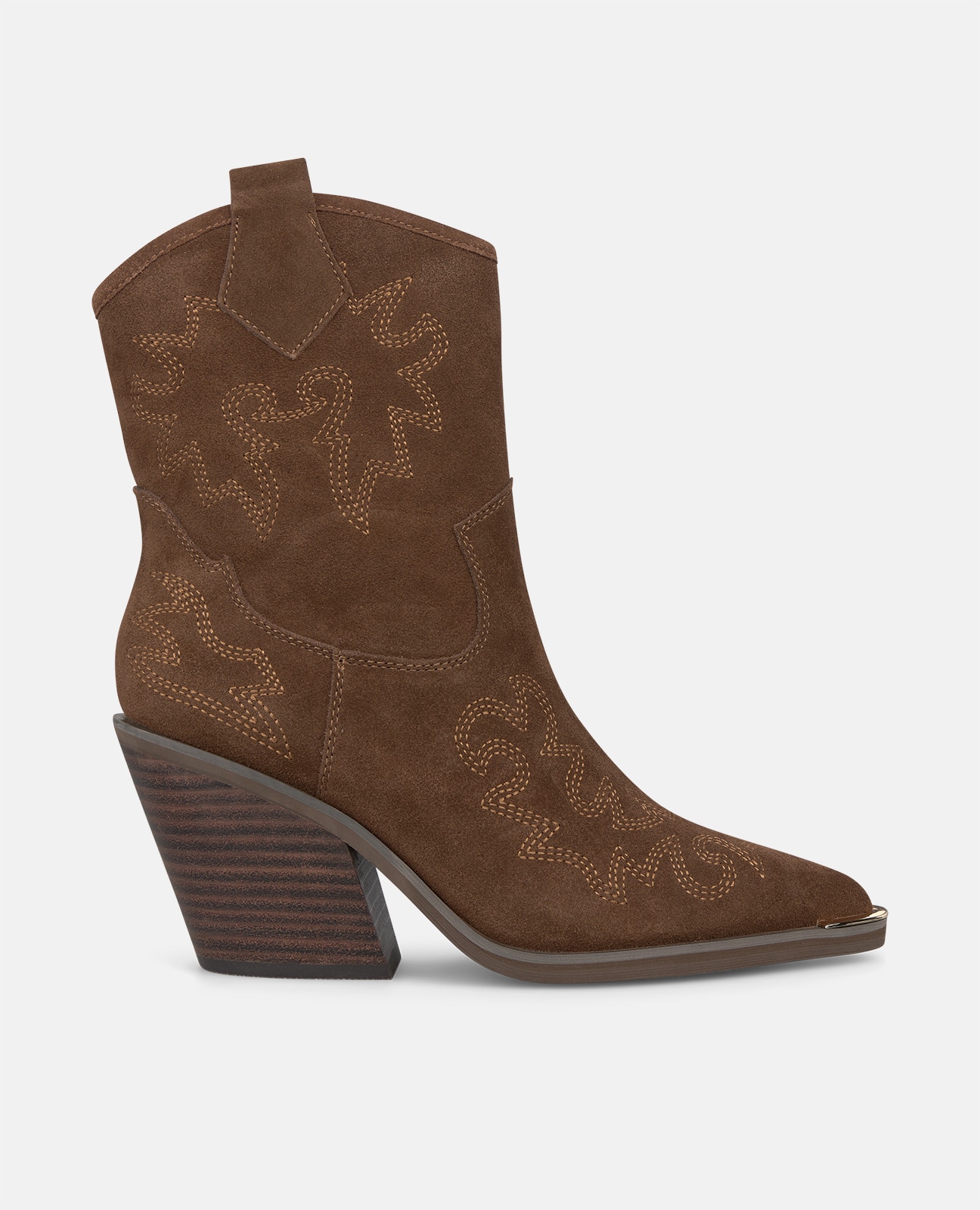 Botines cowboy de mujer en ante con detalles bordados - Camel Camel-1