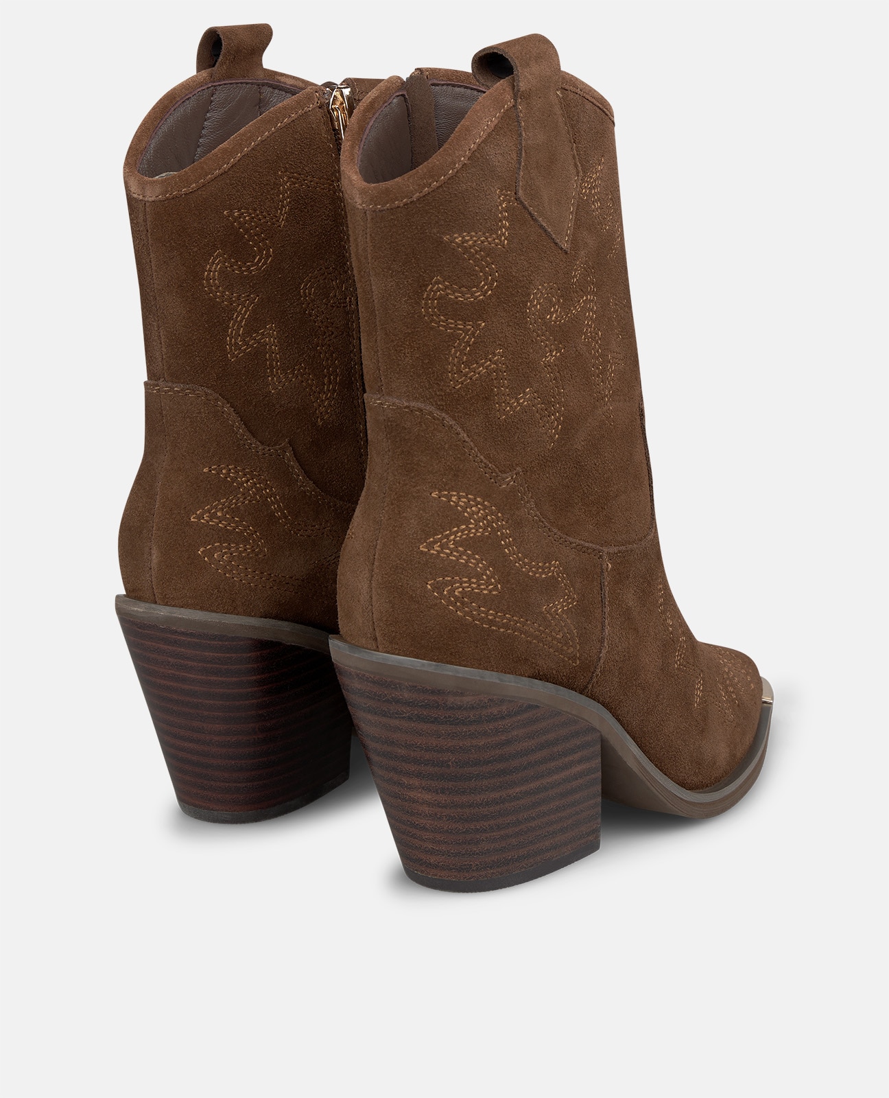 Botines cowboy de mujer en ante con detalles bordados - Camel Camel-2