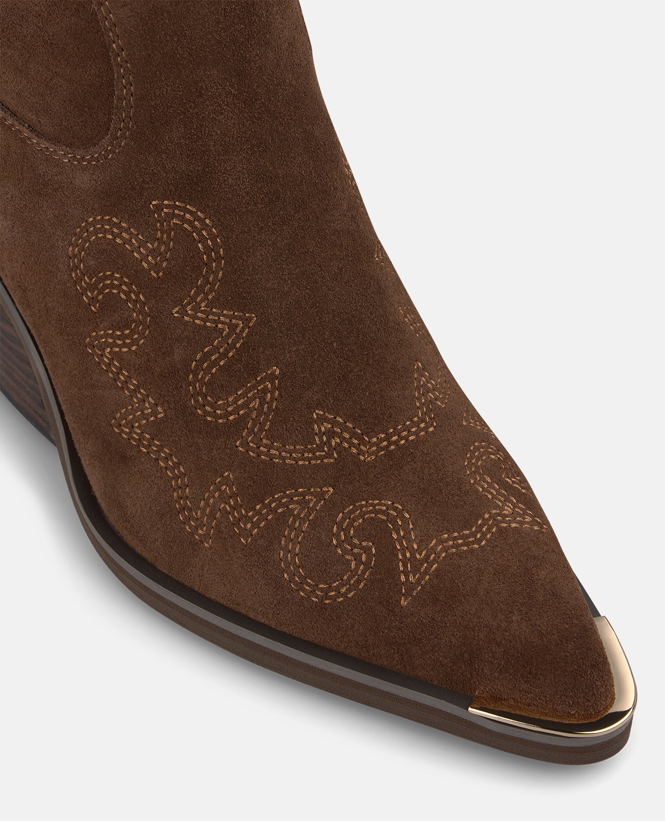 Botines cowboy de mujer en ante con detalles bordados - Camel Camel-4