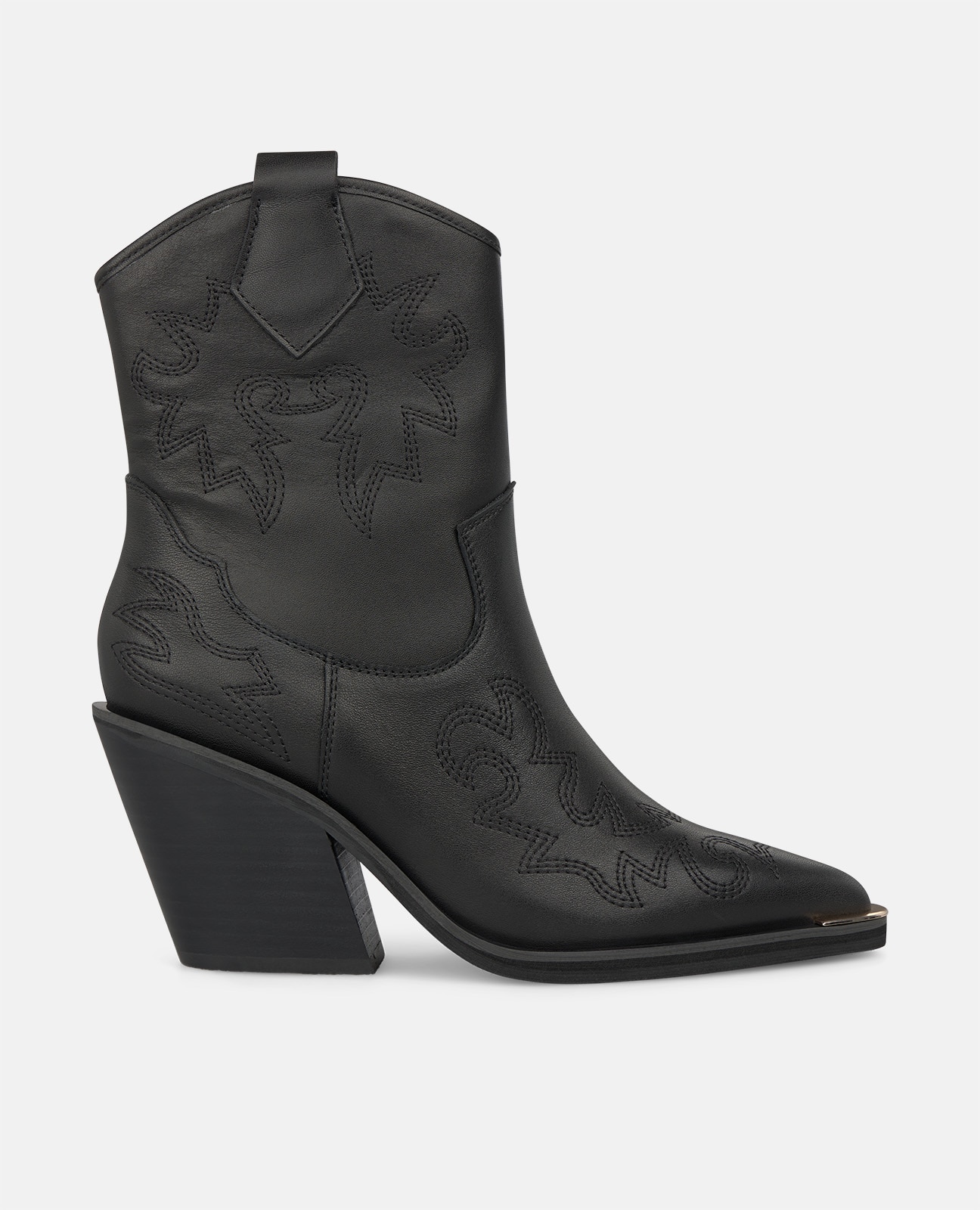 Botines cowboy de mujer en napa con detalles bordados - Negro Negro-1