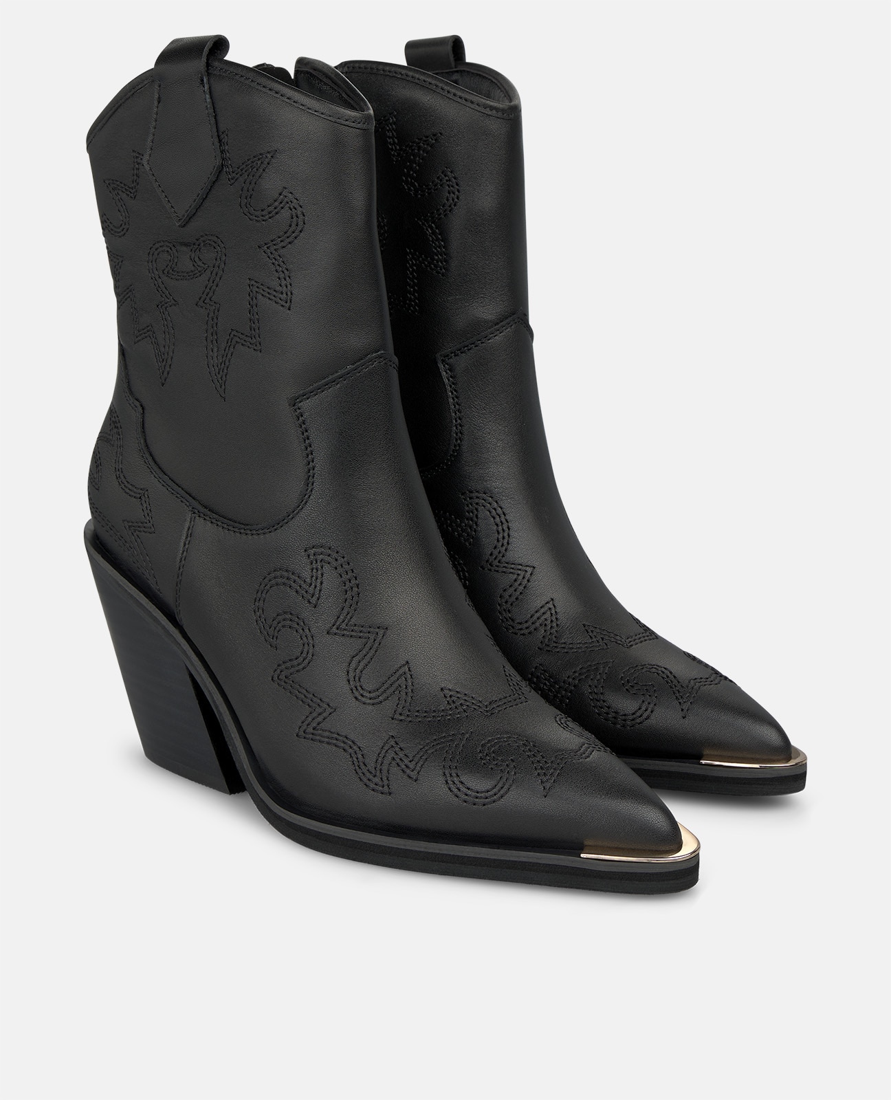 Botines cowboy de mujer en napa con detalles bordados - Negro Negro-3