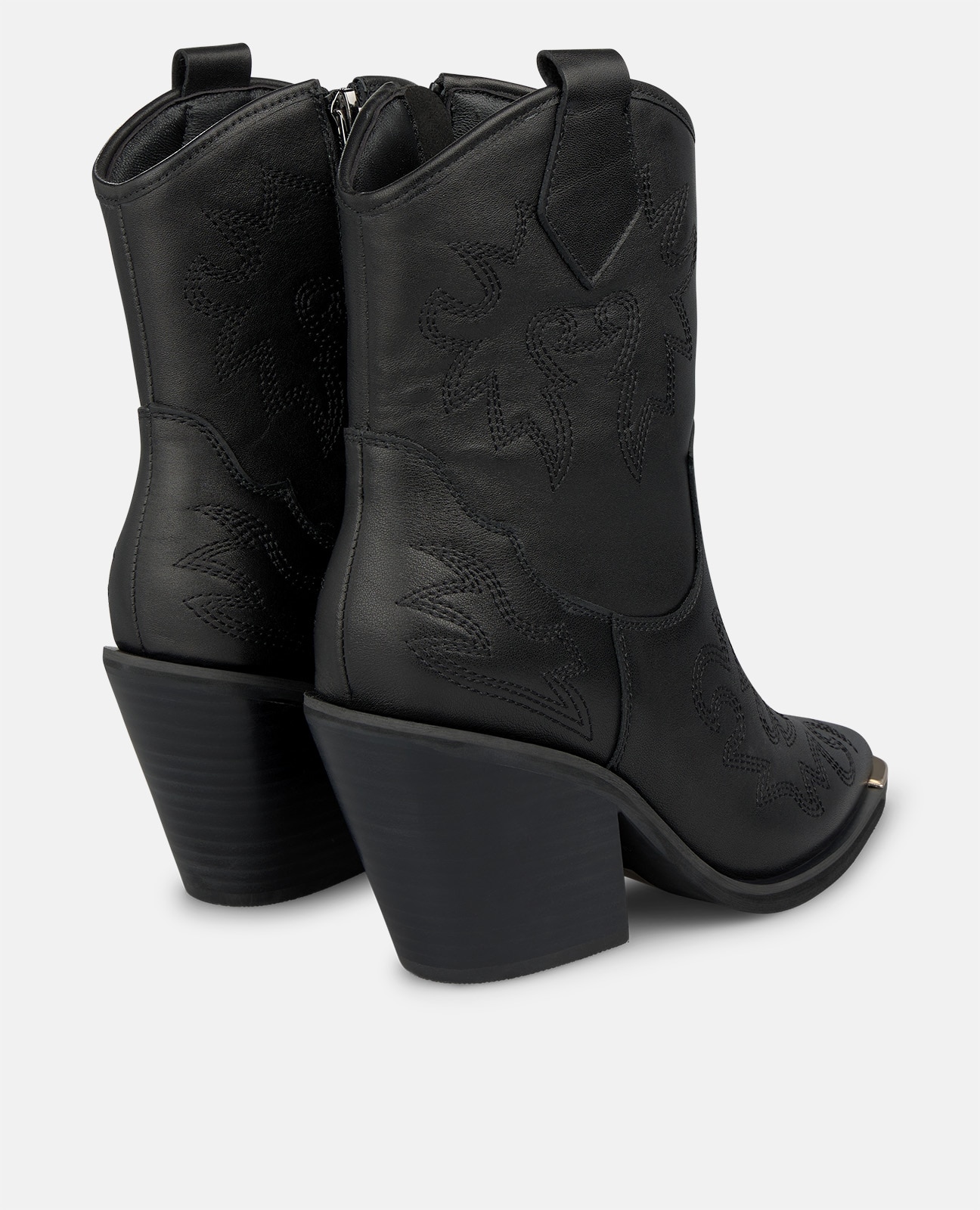 Botines cowboy de mujer en napa con detalles bordados - Negro Negro-2