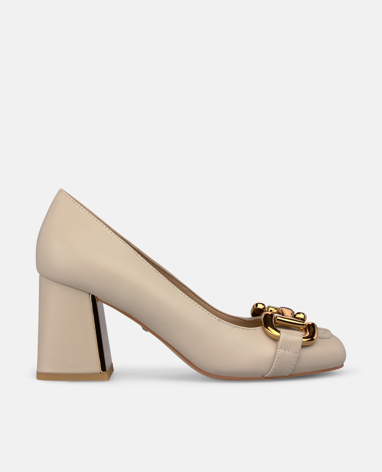 Zapatos de salón de mujer en napa con adorno metálico - Alma en Pena - Crema Crema-1