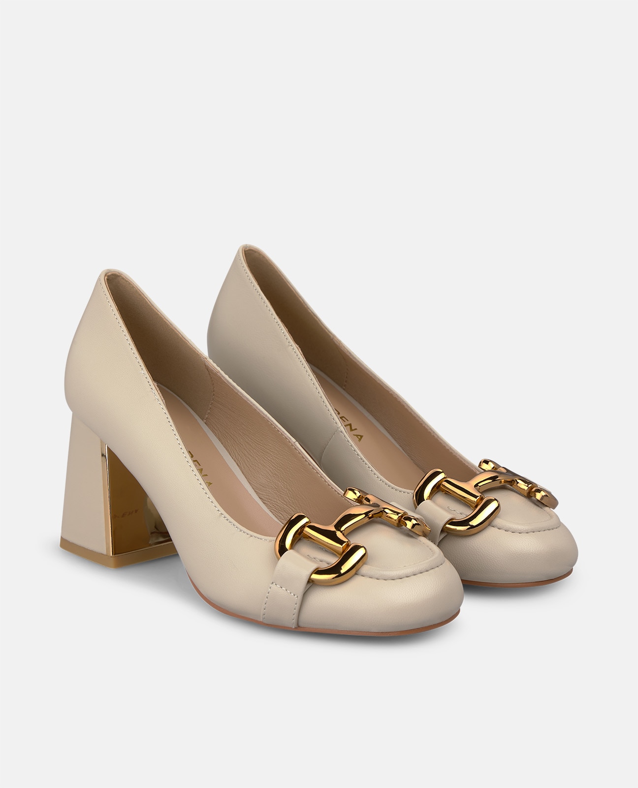 Zapatos de salón de mujer en napa con adorno metálico - Alma en Pena - Crema Crema-3