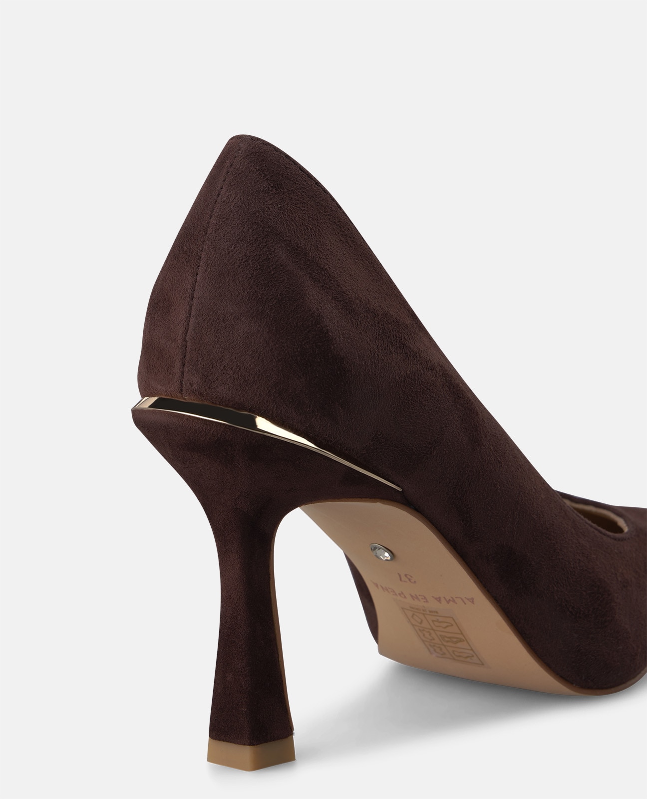 Zapatos de salón de mujer en ante tipo stiletto con acabado en punta - Alma en Pena - Marrón Marrón-4