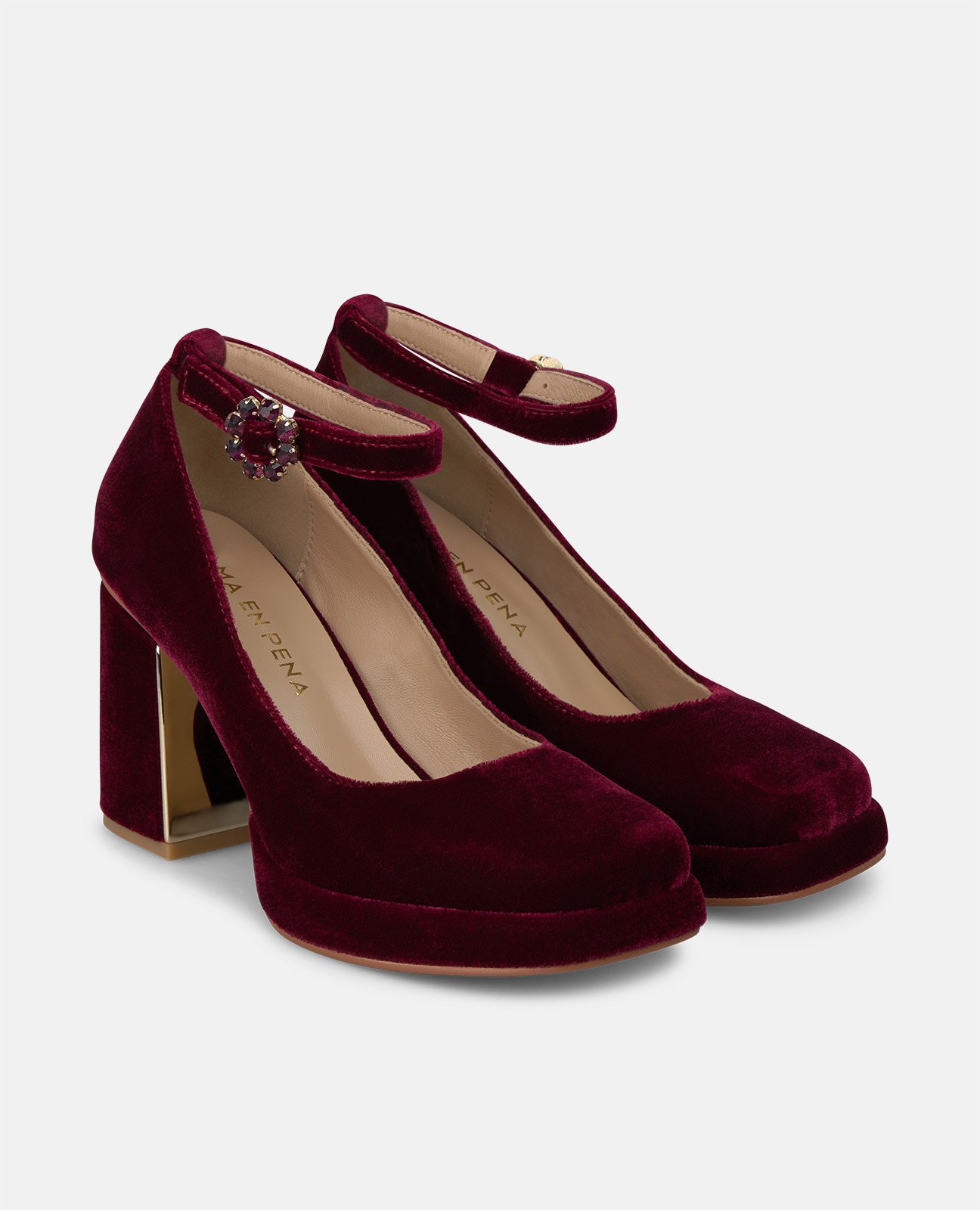 Zapato de salón de mujer en terciopelo con cierre de pulsera - Alma en Pena - Burdeos Burdeos-3