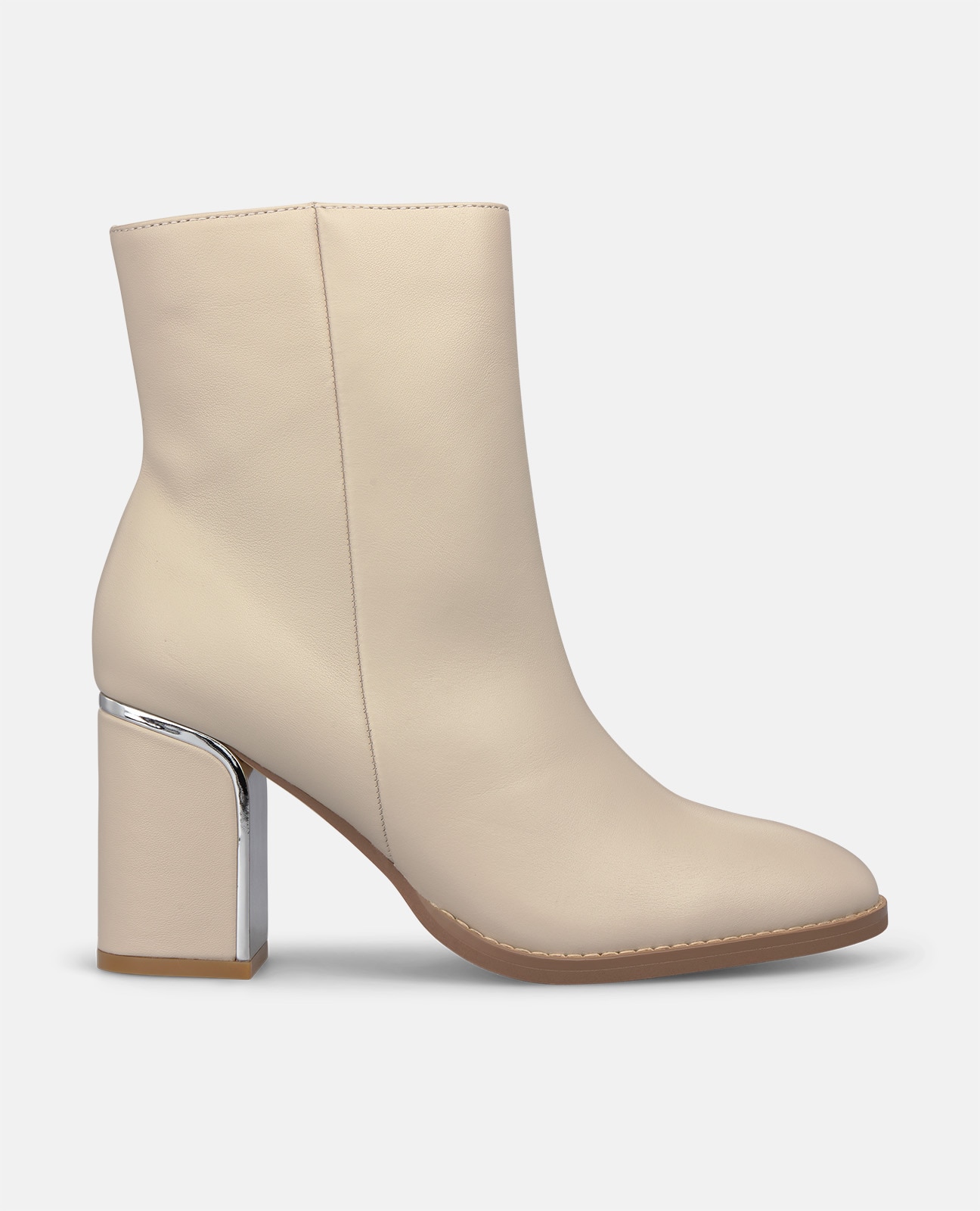 Botines básicos de mujer en napa con cierre de cremallera - Crema Crema-1