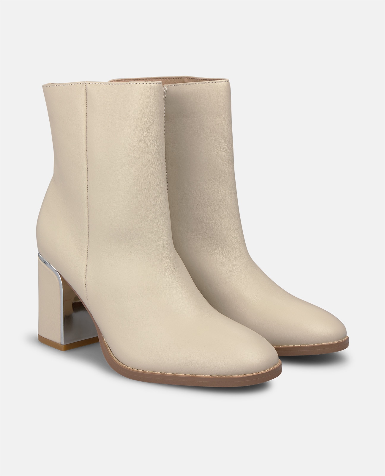 Botines básicos de mujer en napa con cierre de cremallera - Crema Crema-3