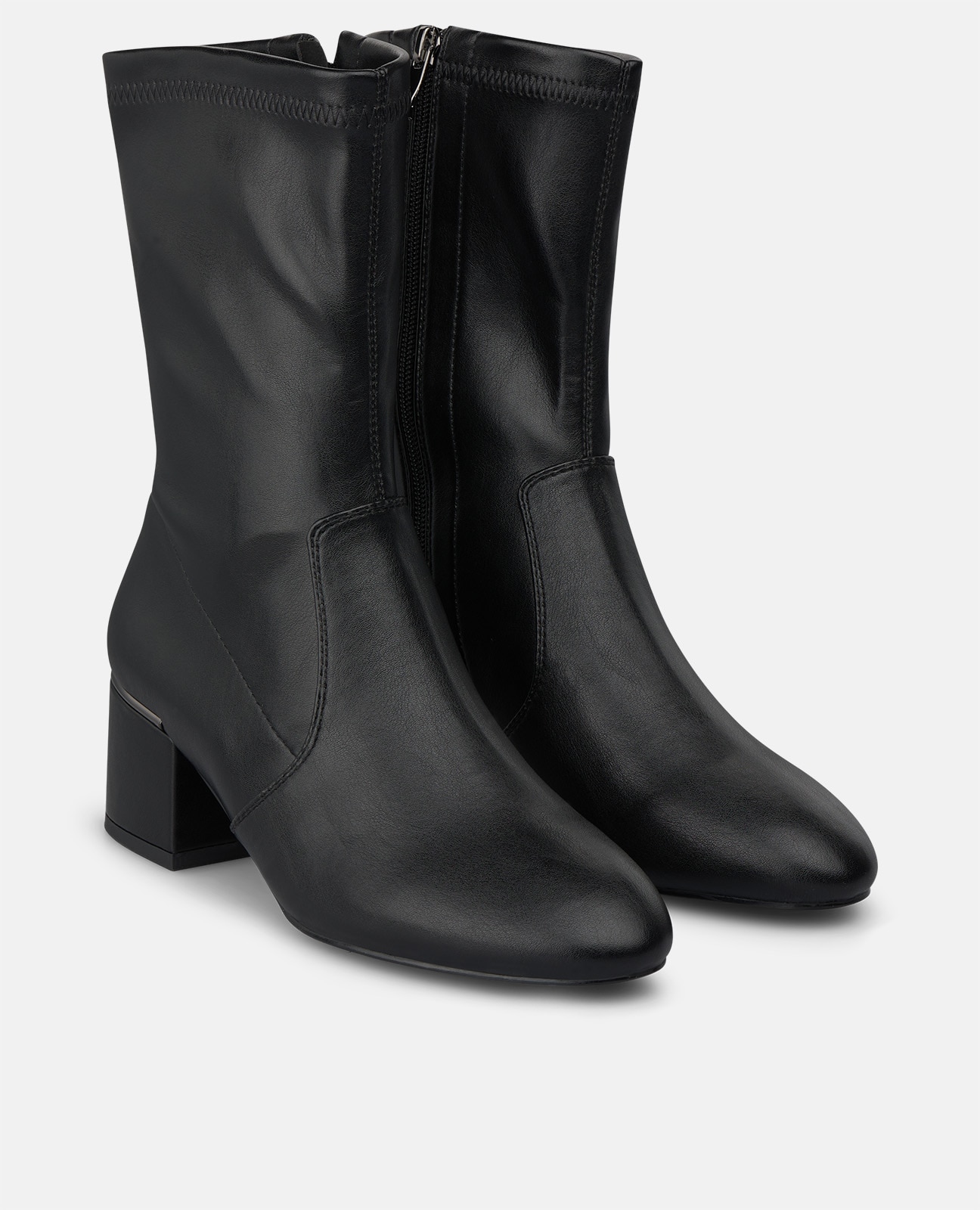 Botines básicos de mujer con puntera redonda y cierre de cremallera - Alma en Pena - Negro Negro-3