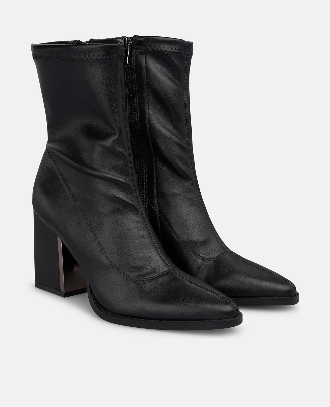 Botines básicos de mujer con cierre de cremallera y tacón cuadrado - Alma en Pena - Negro Negro-3