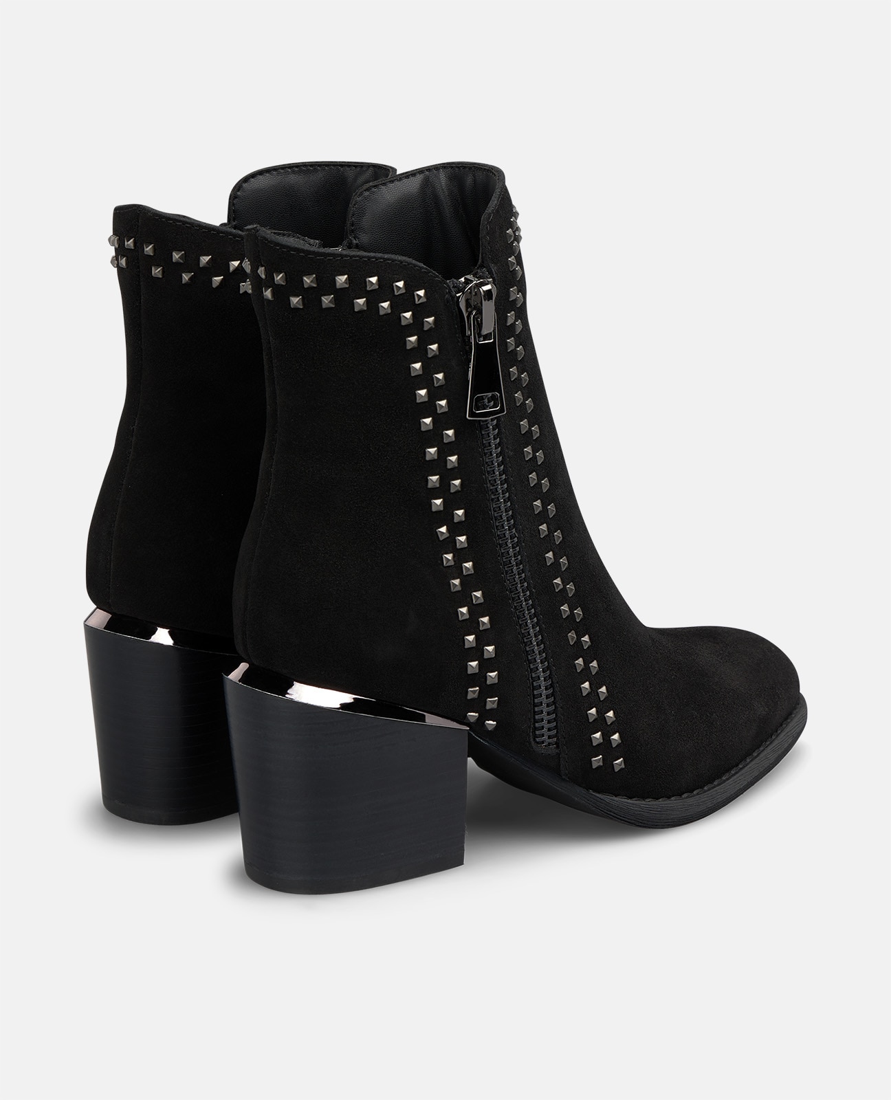 Botines básicos de mujer en ante con tachas metálicas cuadradas - Alma en Pena - Negro Negro-2