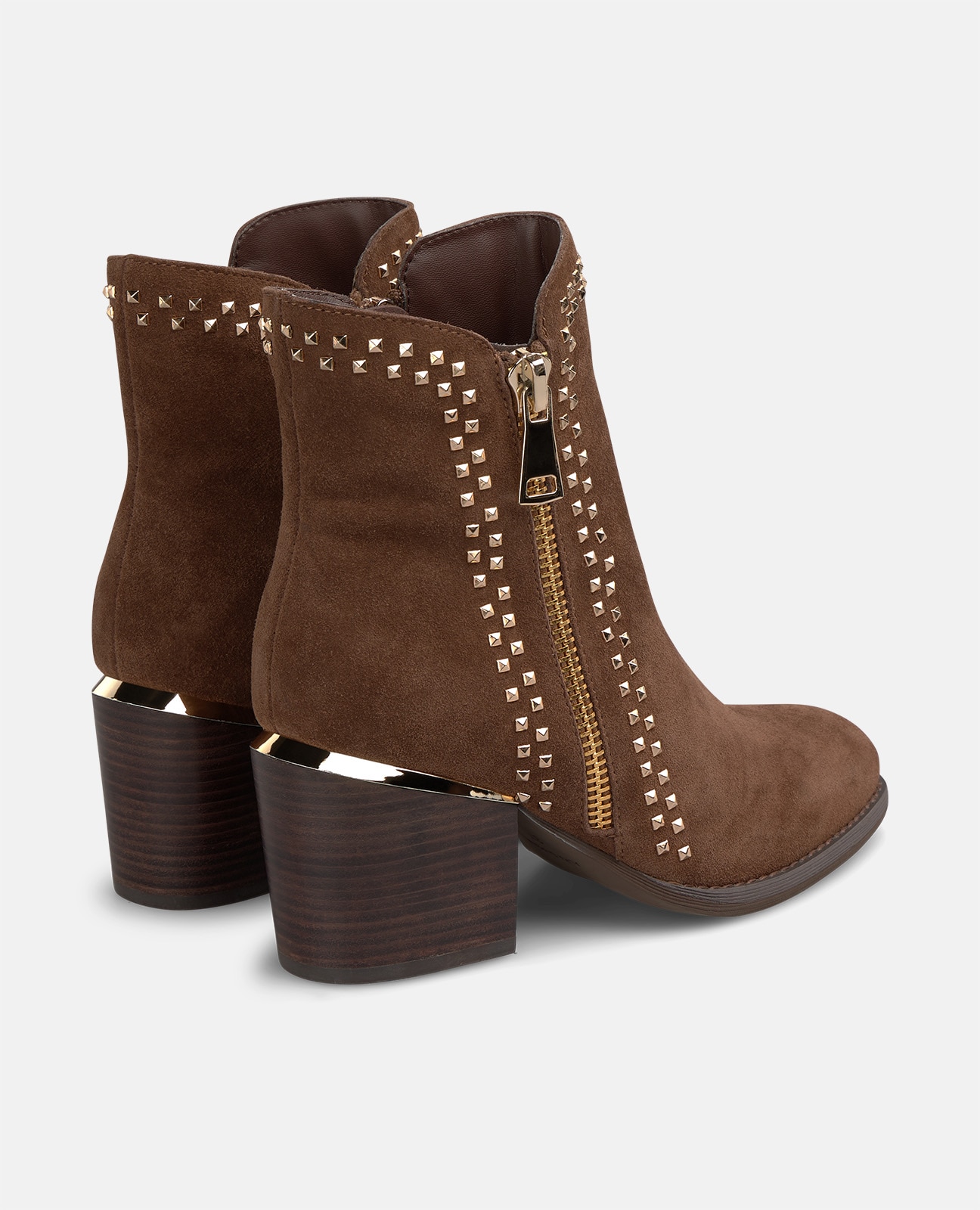 Botines básicos de mujer en ante con tachas metálicas cuadradas - Alma en Pena - Camel Camel-2