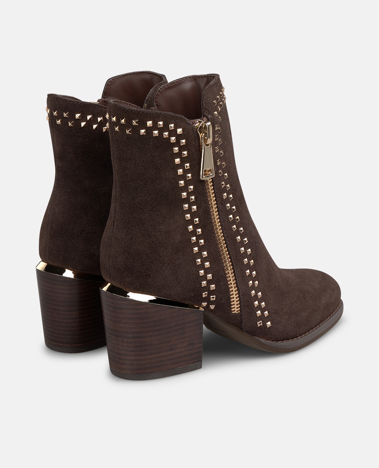 Botines básicos de mujer en ante con tachas metálicas cuadradas - Alma en Pena - Marrón Marrón-2