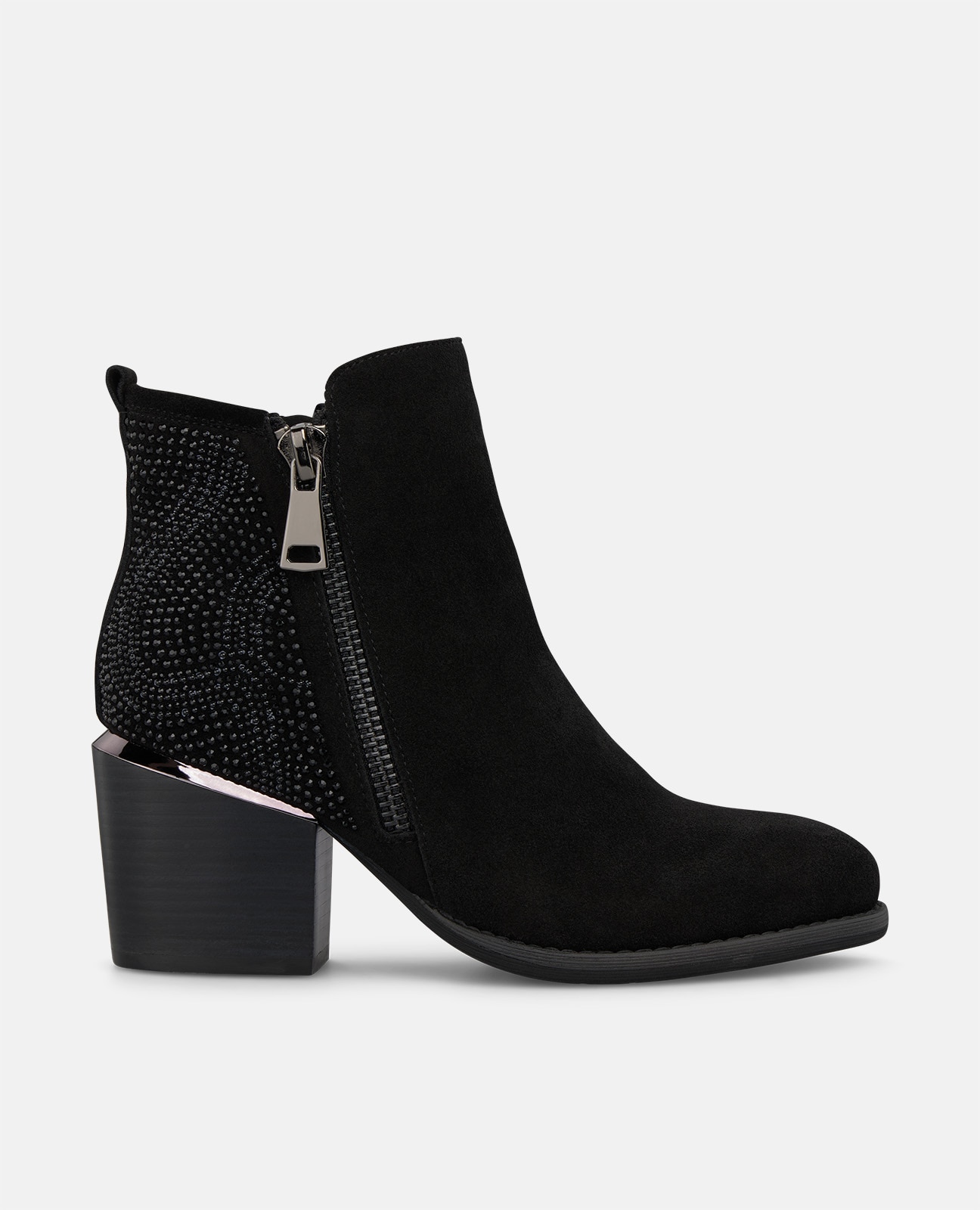 Imagen 0 de Botines básicos de mujer en ante con pedrería Negro
