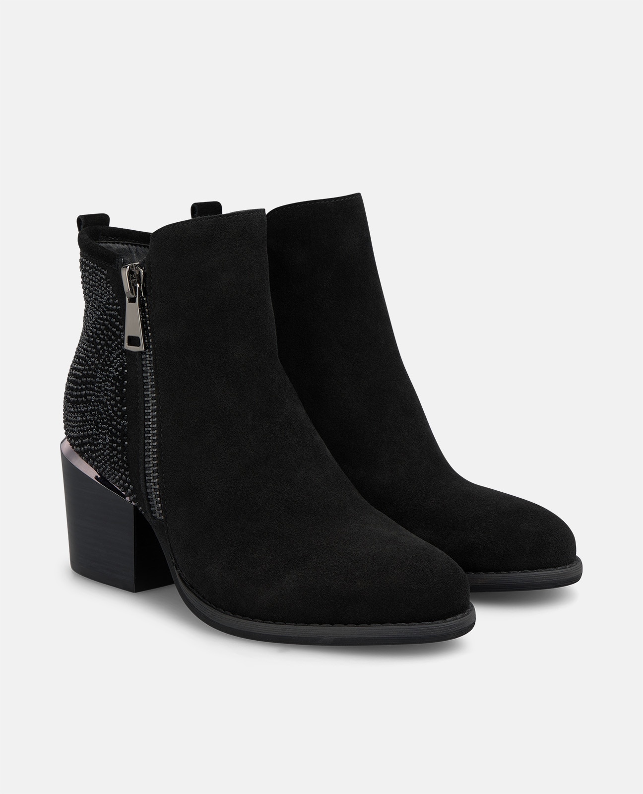 Botines básicos de mujer en ante con pedrería - Alma en Pena - Negro Negro-3