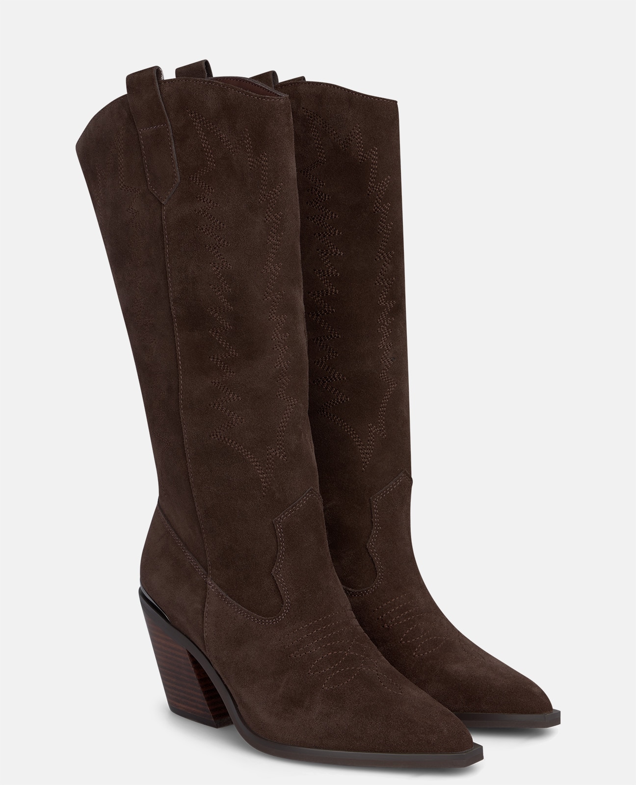 Botas cowboy de mujer en ante con detalles bordados - Alma en Pena - Marrón Marrón-3