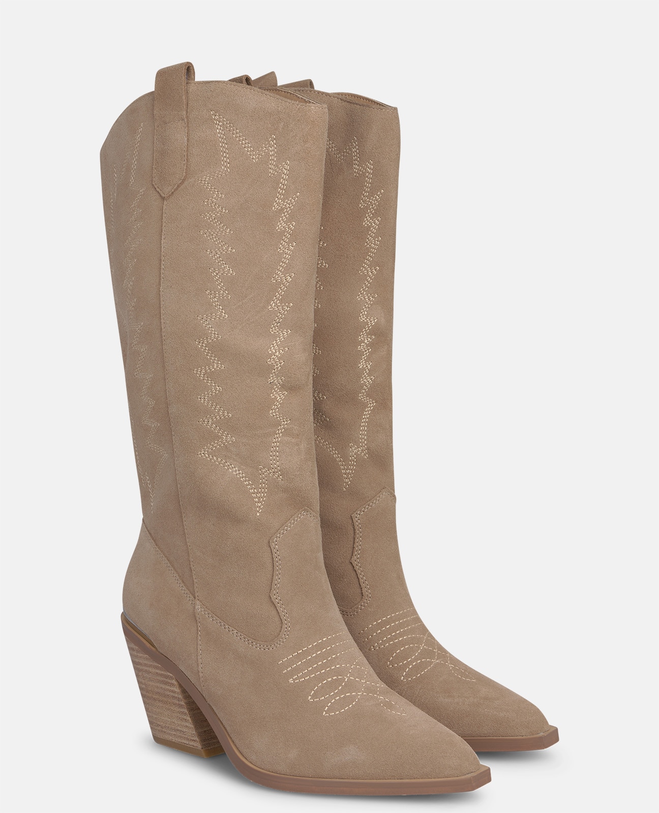 Botas cowboy de mujer en ante con detalles bordados - Alma en Pena - Visón Visón-3