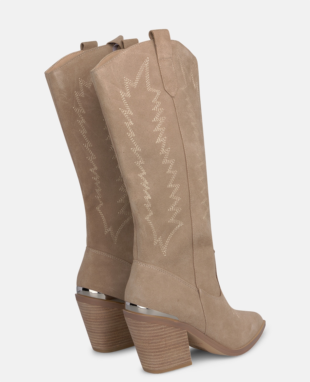 Botas cowboy de mujer en ante con detalles bordados - Alma en Pena - Visón Visón-2