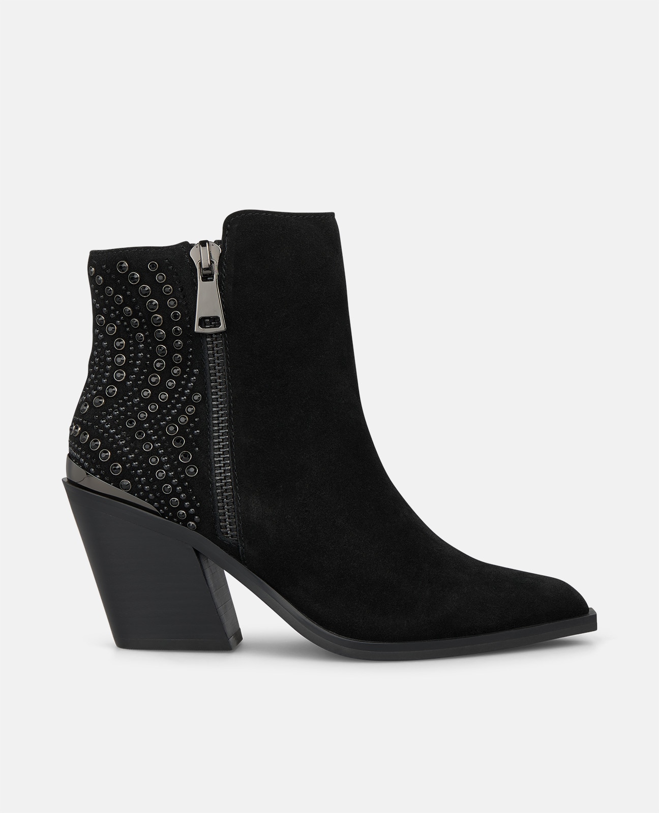 Imagen 1 de Botines básicos de mujer en piel serraje con pedrería Negro