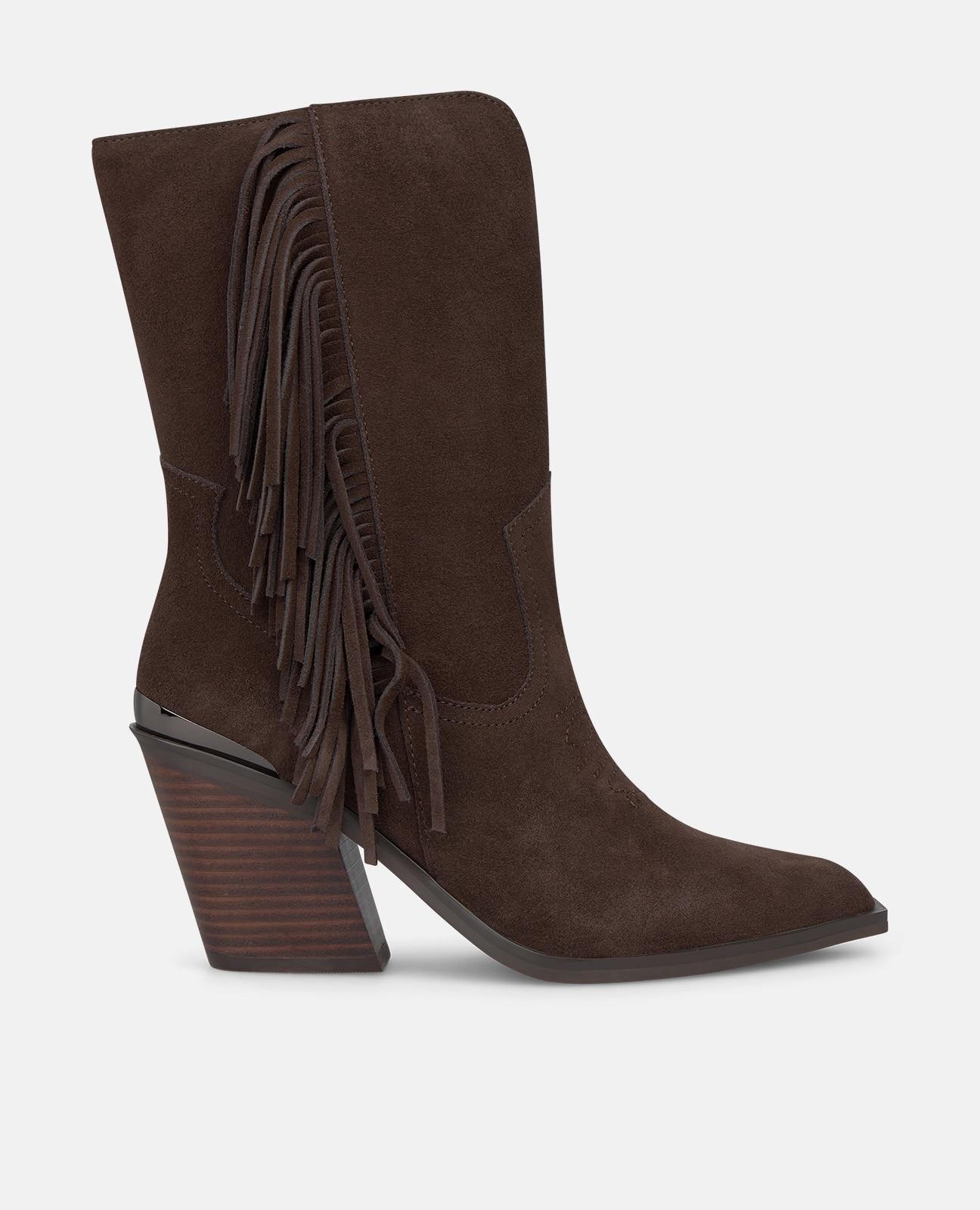 Imagen 1 de Botas cowboy de mujer en piel serraje con flecos Marrón